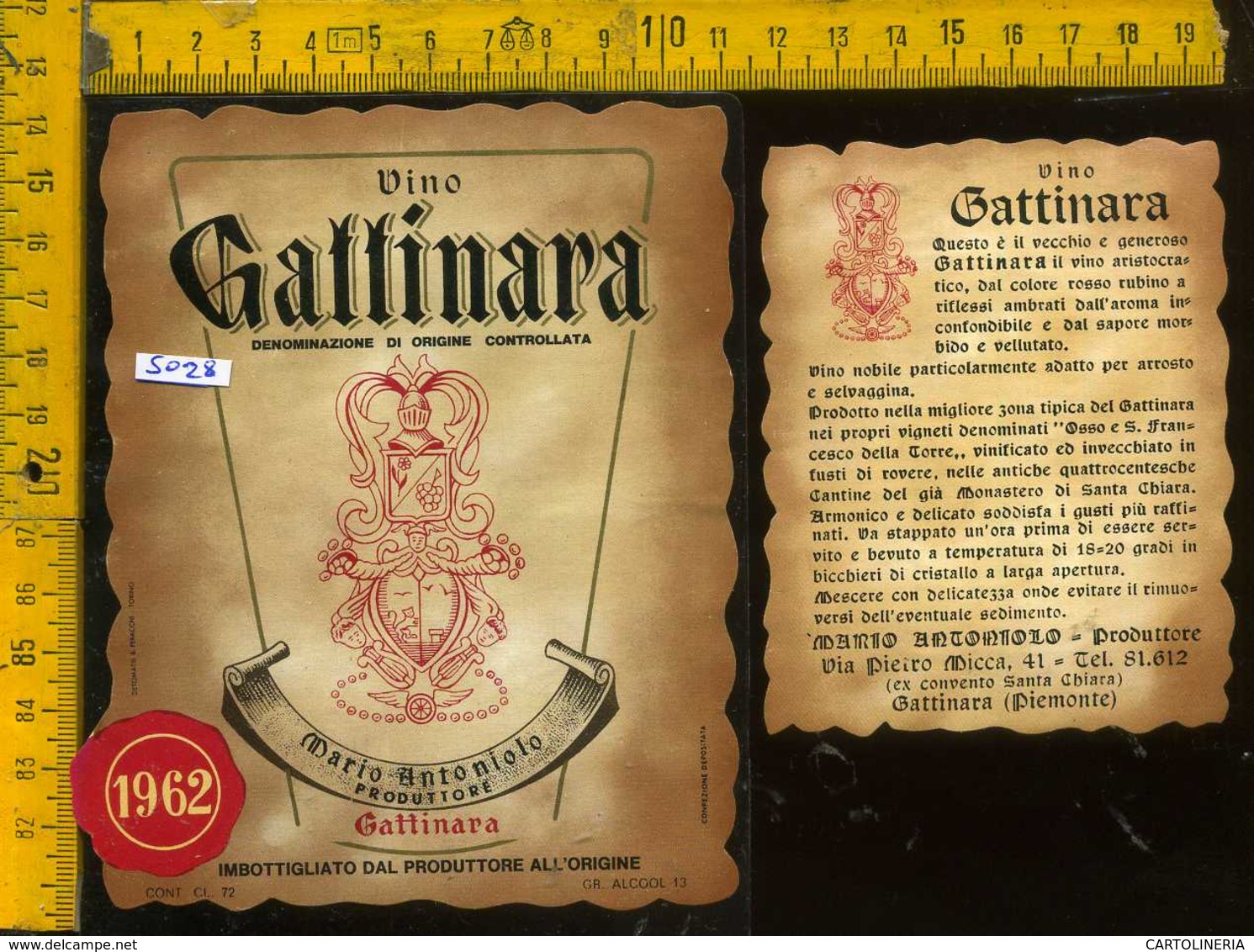 Etichetta Vino Liquore Gattinara 1962 M. Antoniolo - VC - Altri & Non Classificati