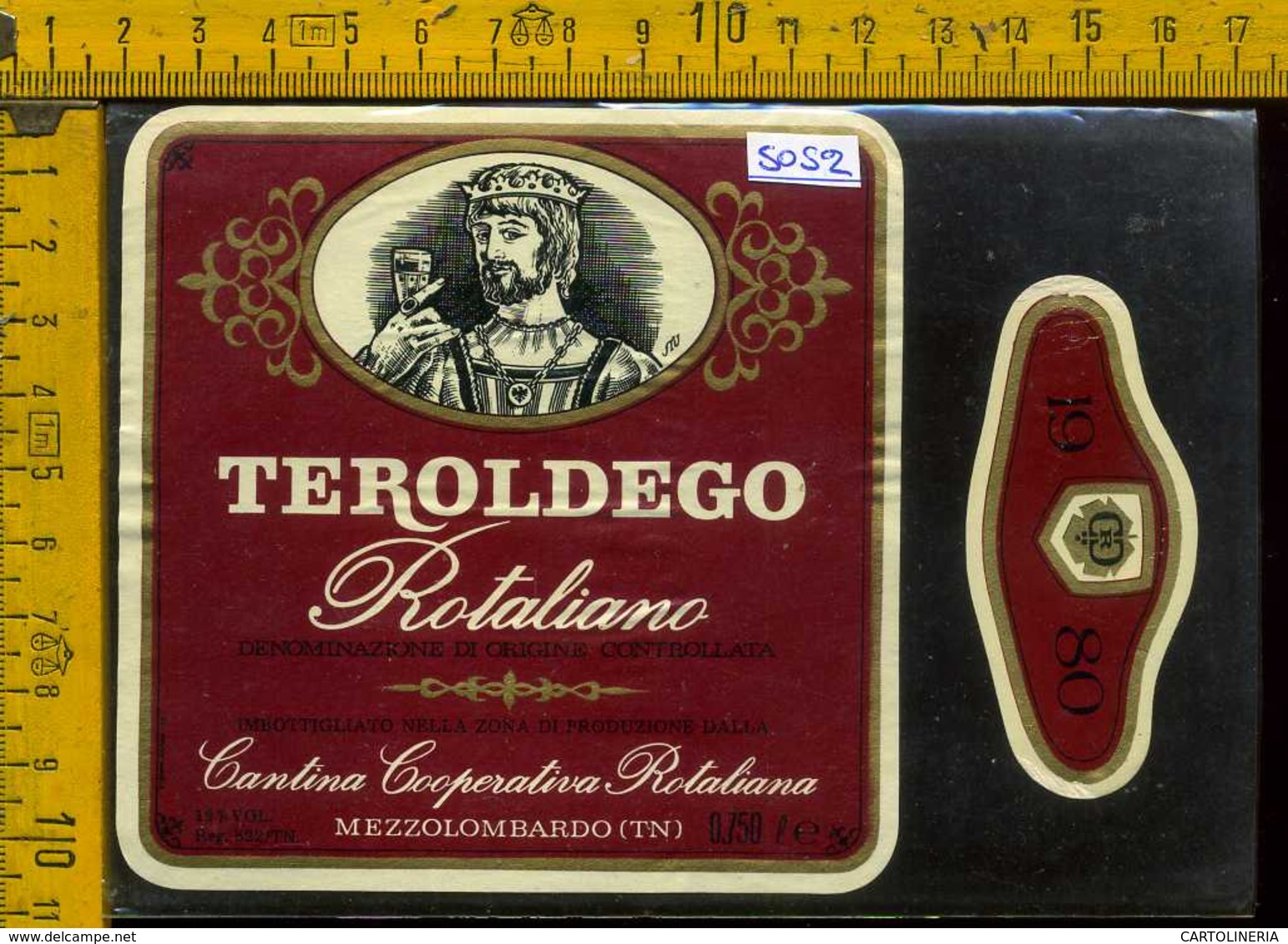 Etichetta Vino Liquore Teroldego 1980 Rotaliano - Mezzolombardo TN - Altri & Non Classificati