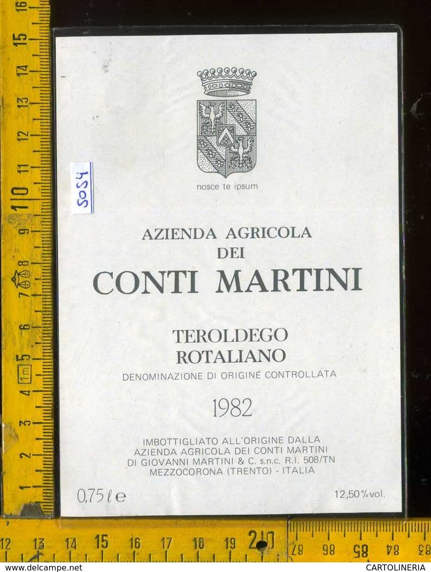 Etichetta Vino Liquore Teroldego Rotaliano 1982 Conti Martini - Mezzocorona TN - Altri & Non Classificati