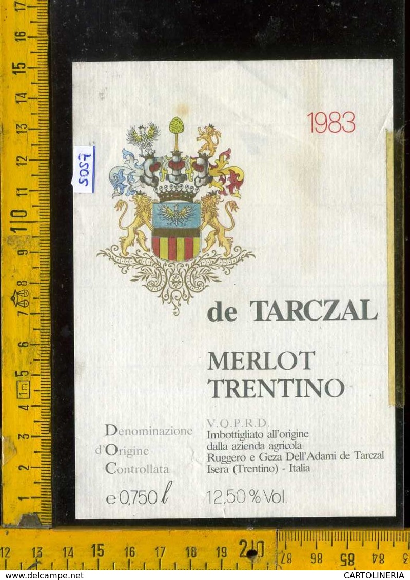 Etichetta Vino Liquore Merlot Trentino 1983 De Tarczal - Isera TN - Altri & Non Classificati