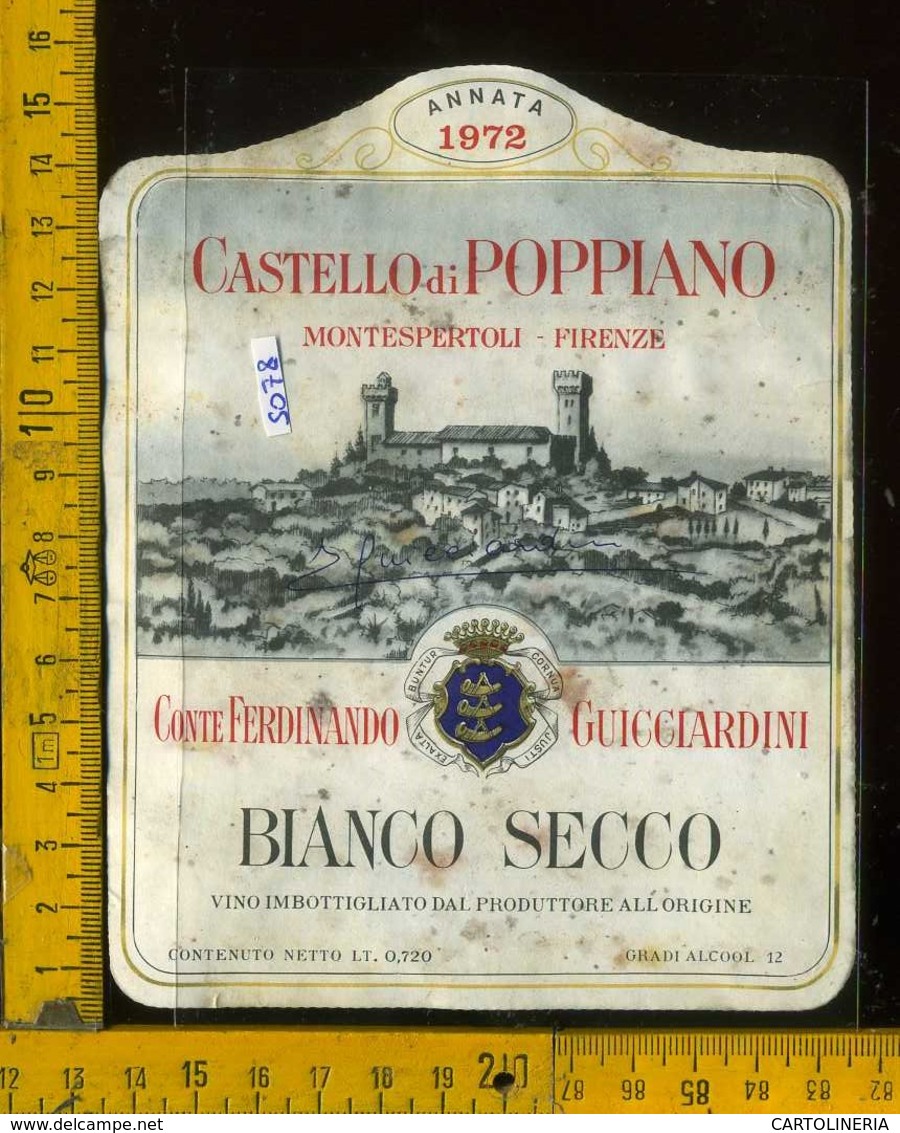 Etichetta Vino Liquore Bianco Secco 1972 F. Guicciardini - C. Di Poppiano FI - Altri & Non Classificati