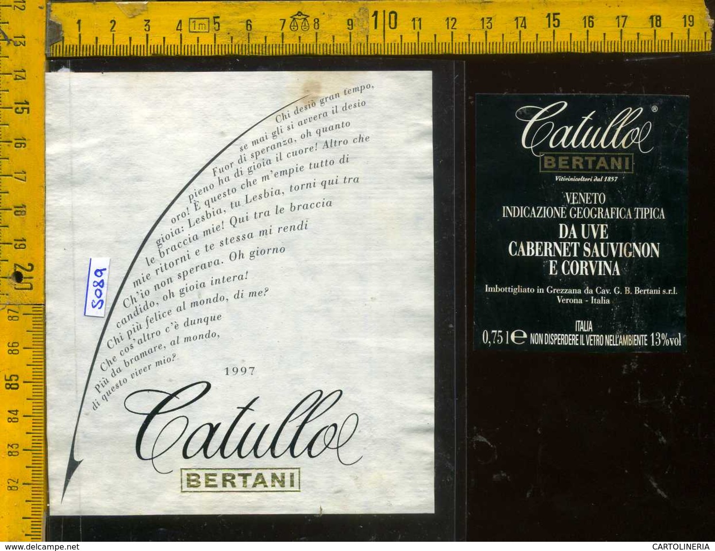 Etichetta Vino Liquore Catullo 1997 Bertani - Verona - Altri & Non Classificati