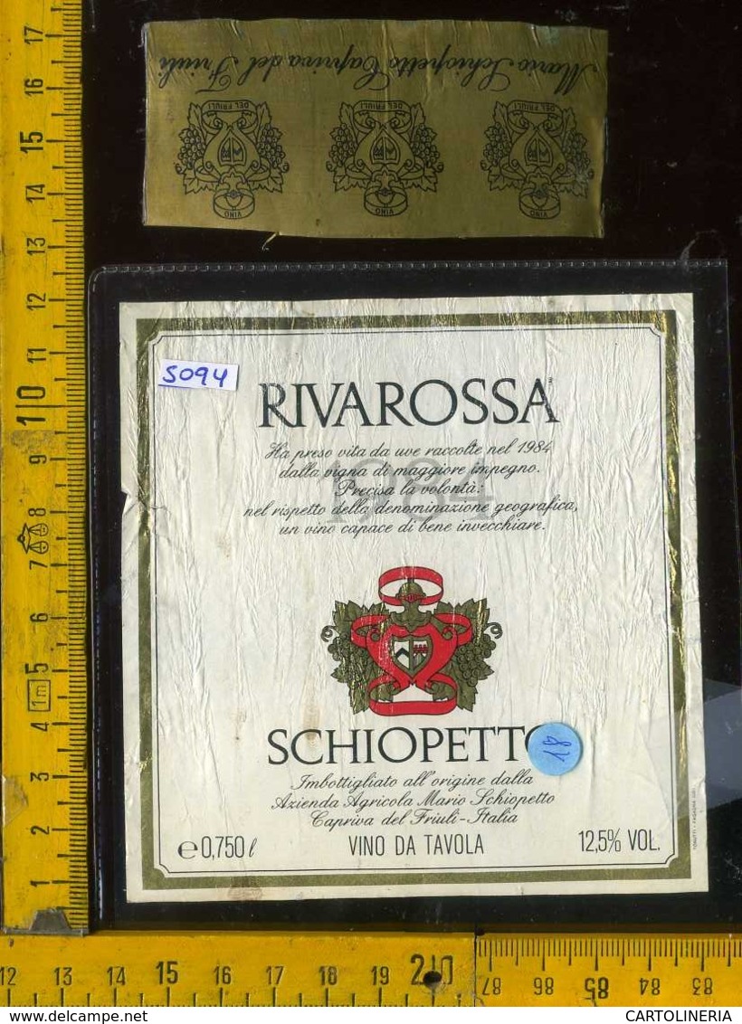 Etichetta Vino Liquore Rivarossa M. Schiopetto - Capriva Del Friuli - Altri & Non Classificati