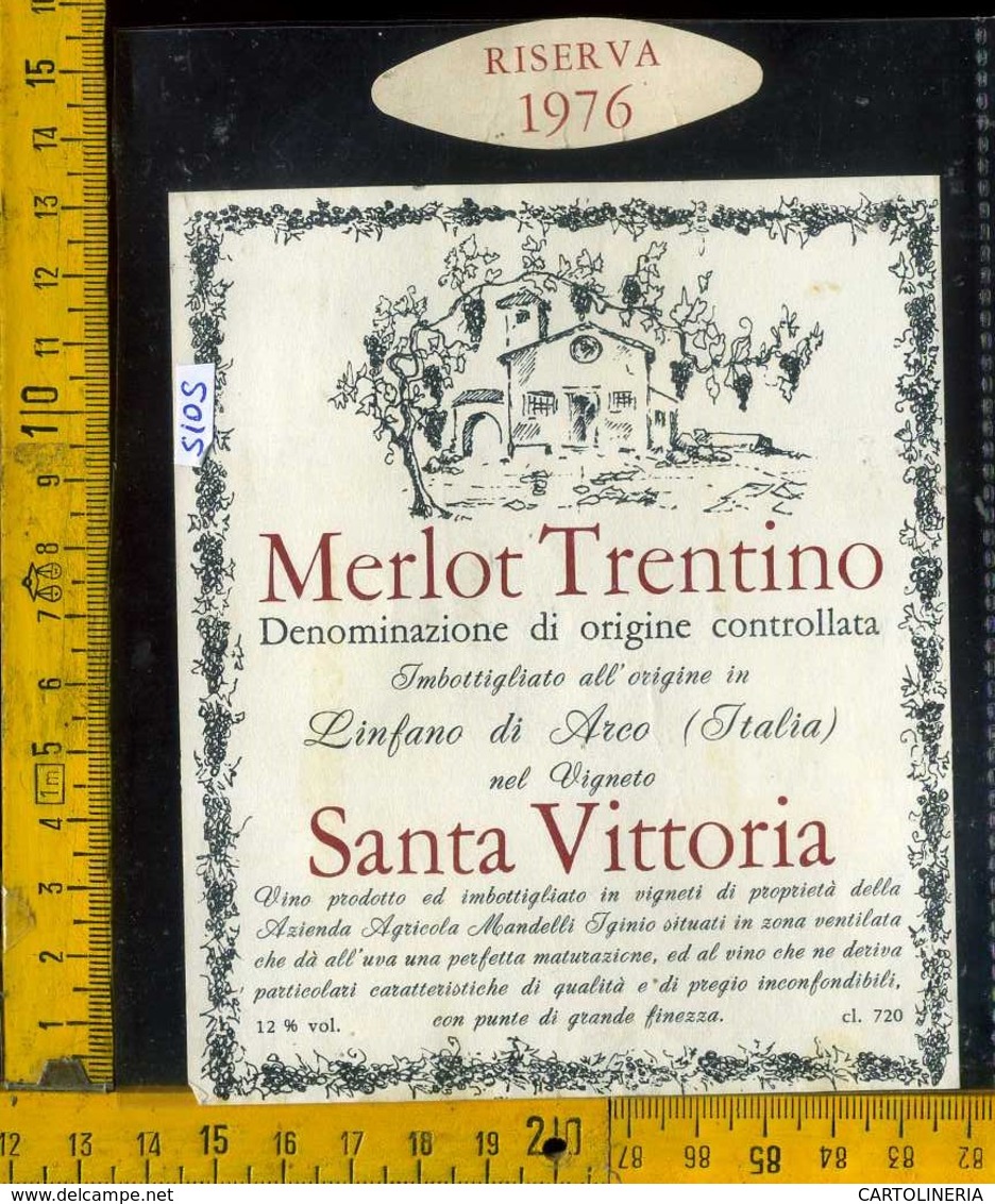 Etichetta Vino Liquore Merlot Trentino 1976 Mandelli I. - Linfano Di Arco TN - Altri & Non Classificati