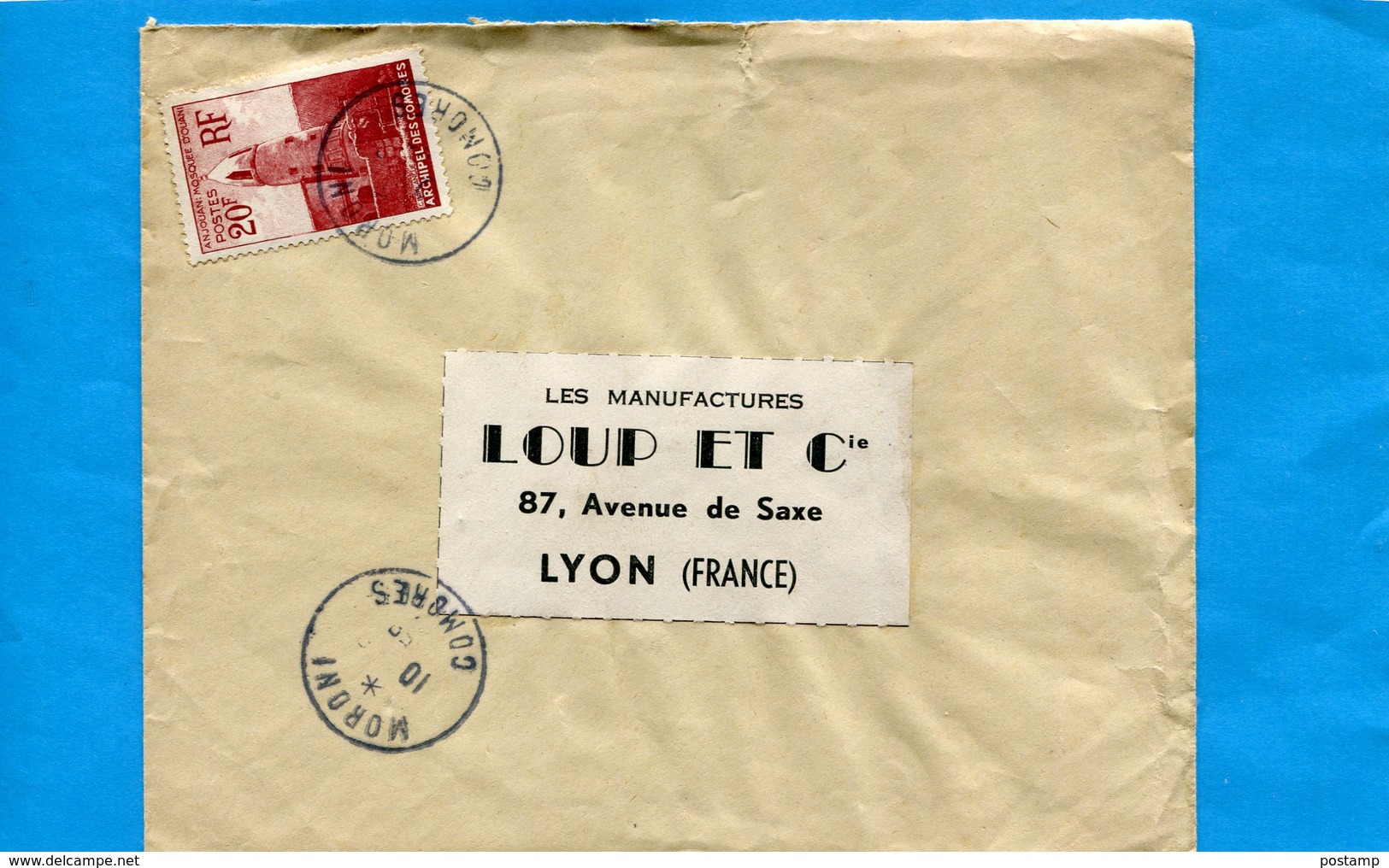 MARCOPHILIE-COMORES-Lettre>Françe Cad Moroni-1959 -stamp N°11 Mosquée D'anjouan - Lettres & Documents
