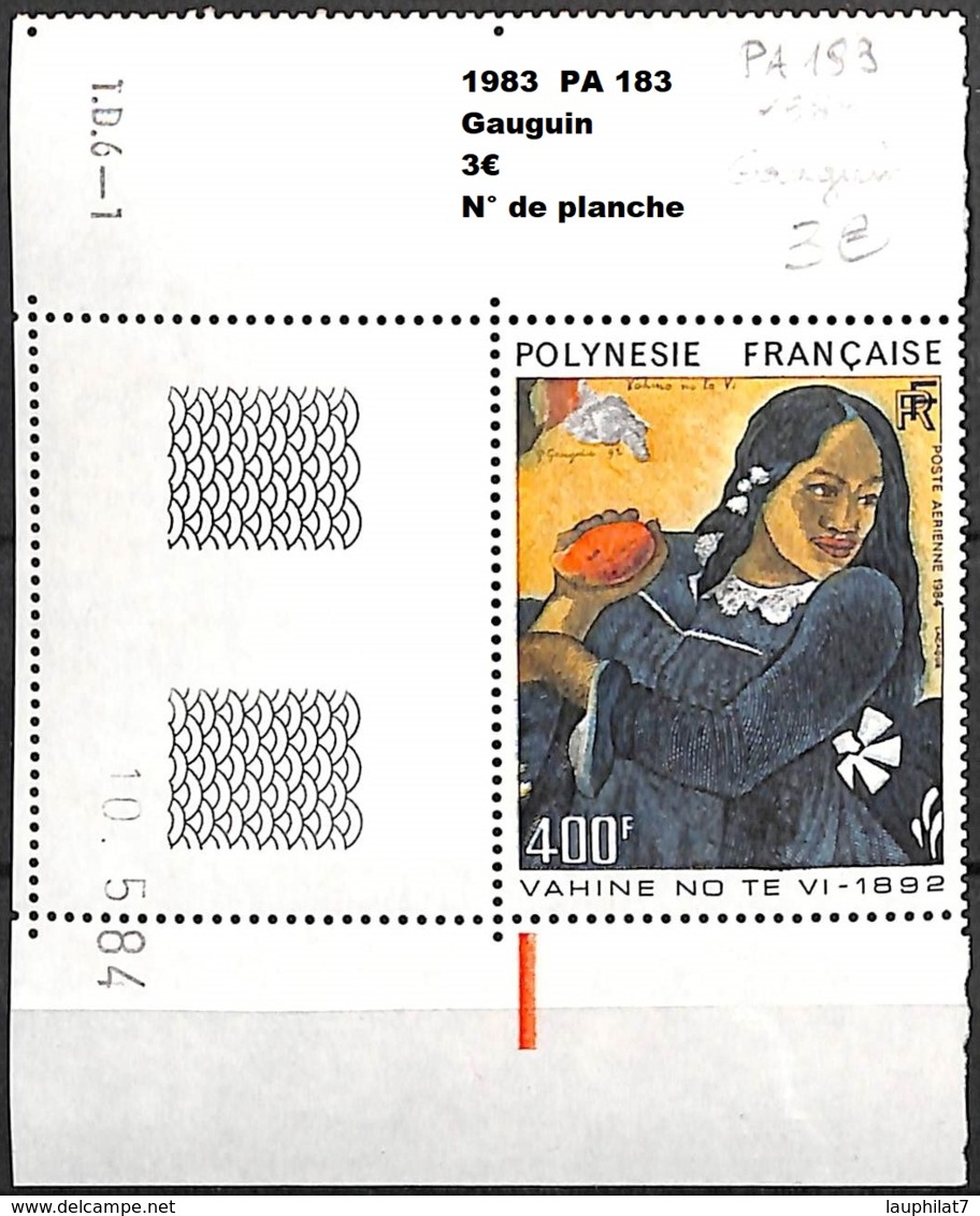 [838273]TB//**/Mnh-Polynésie Française 1983 - PA183, Gauguin, N° De Planche, Tableau - Peinture - Art - Neufs