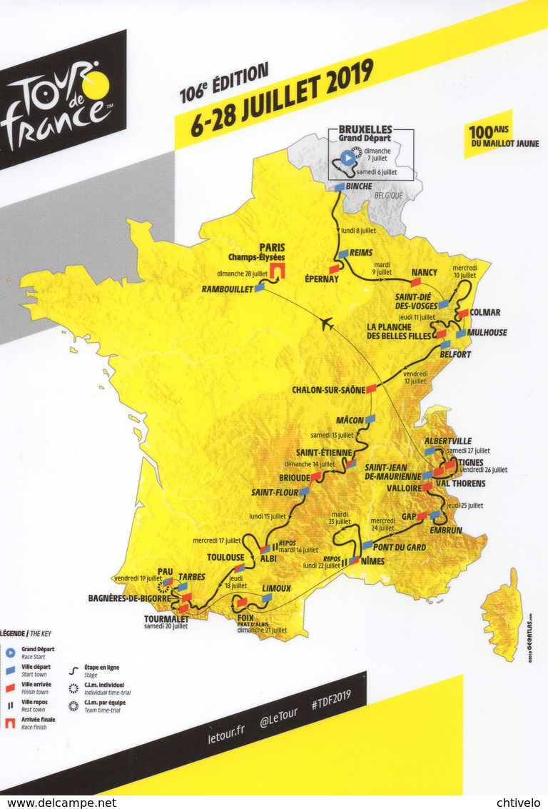 Cyclisme, Tour De France 2019, Carte Du Tour - Cyclisme