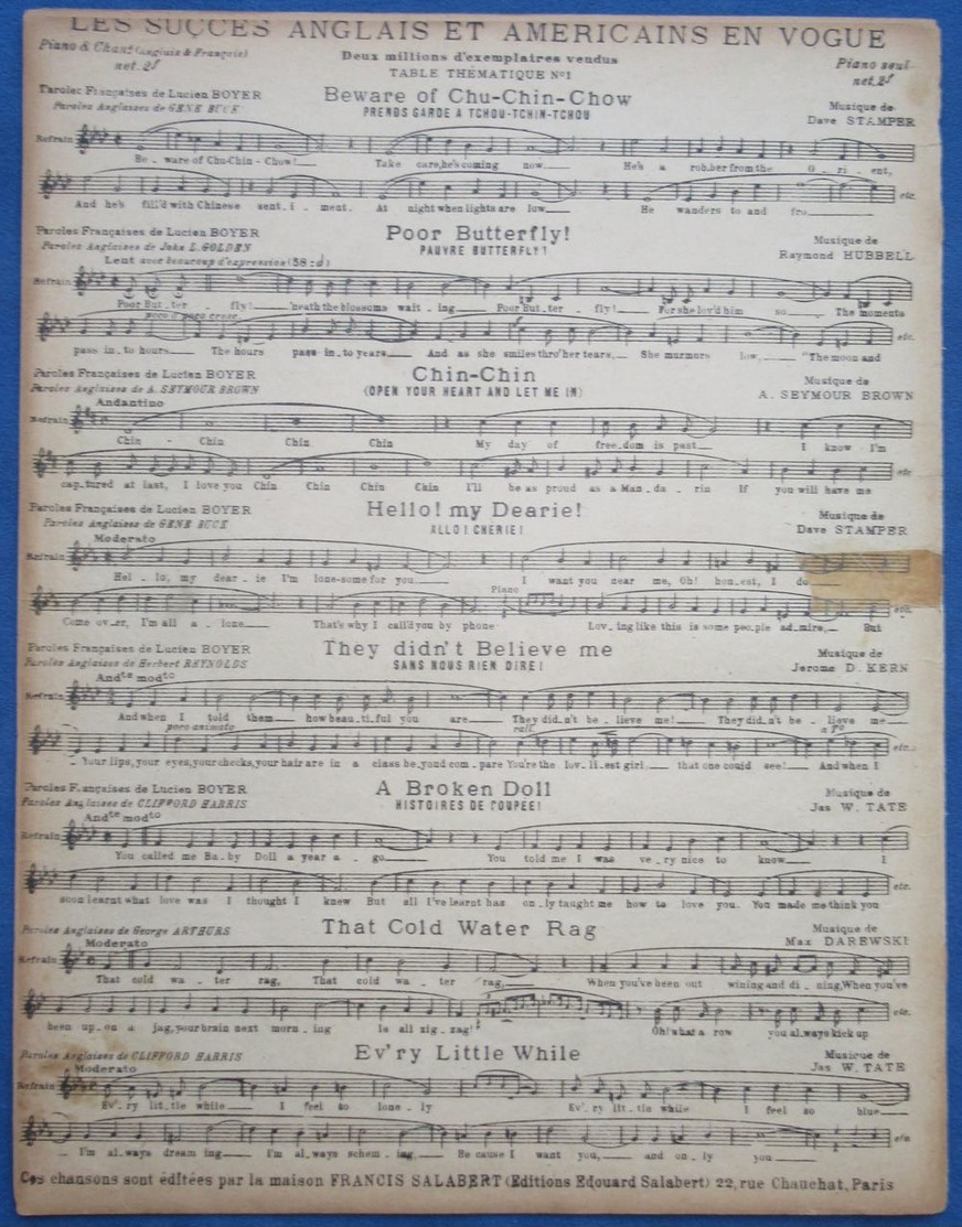 CAF CONC PIANO GF CHANT REVUE PARTITION ALLO CHÉRI GABY DESLYS HARRY PILCER STAMPER BOYER 1917 HELLO MY DEARIE DALBRET - Autres & Non Classés