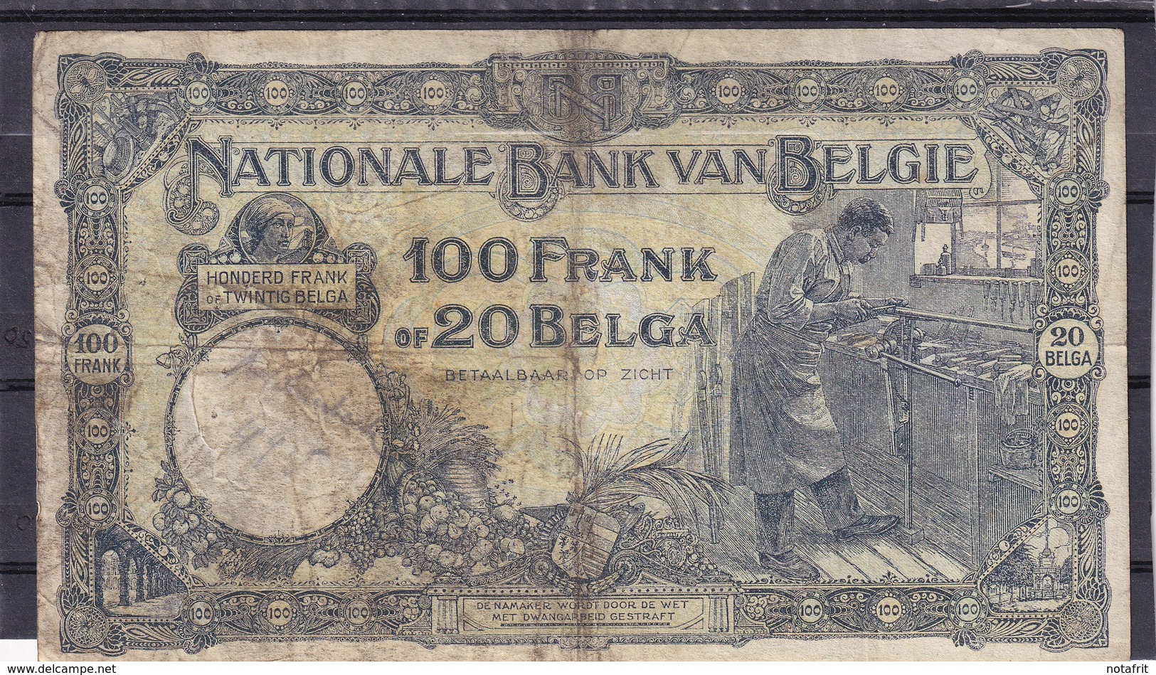 Belg 100 Fr 1928  F - 100 Francs & 100 Francs-20 Belgas