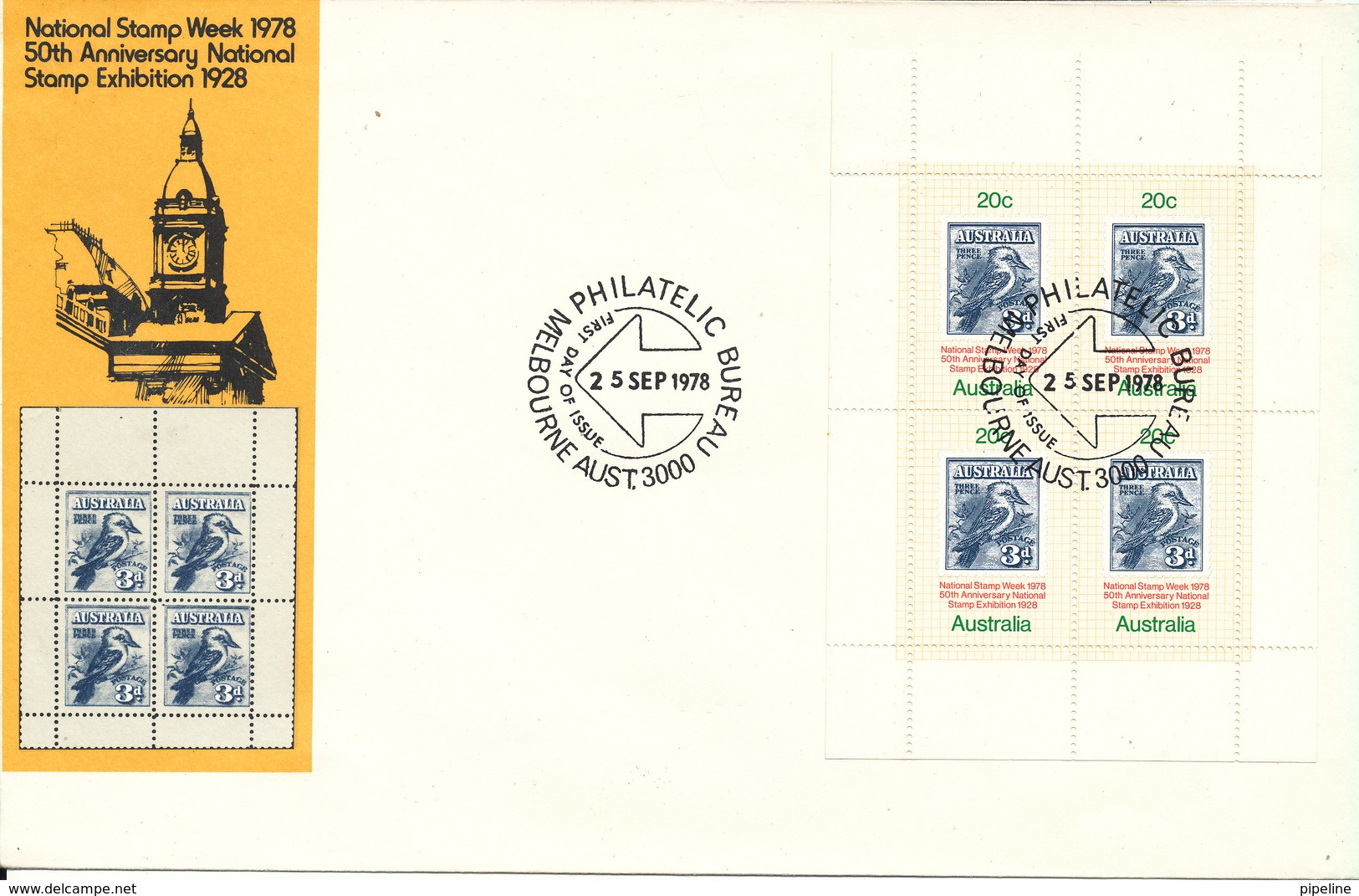 Australia FDC 25-9-1978 National Stamp Week Souvenir Sheet 50th Anniversary National Stamp Exhibition 1928 With Cachet - Premiers Jours (FDC)