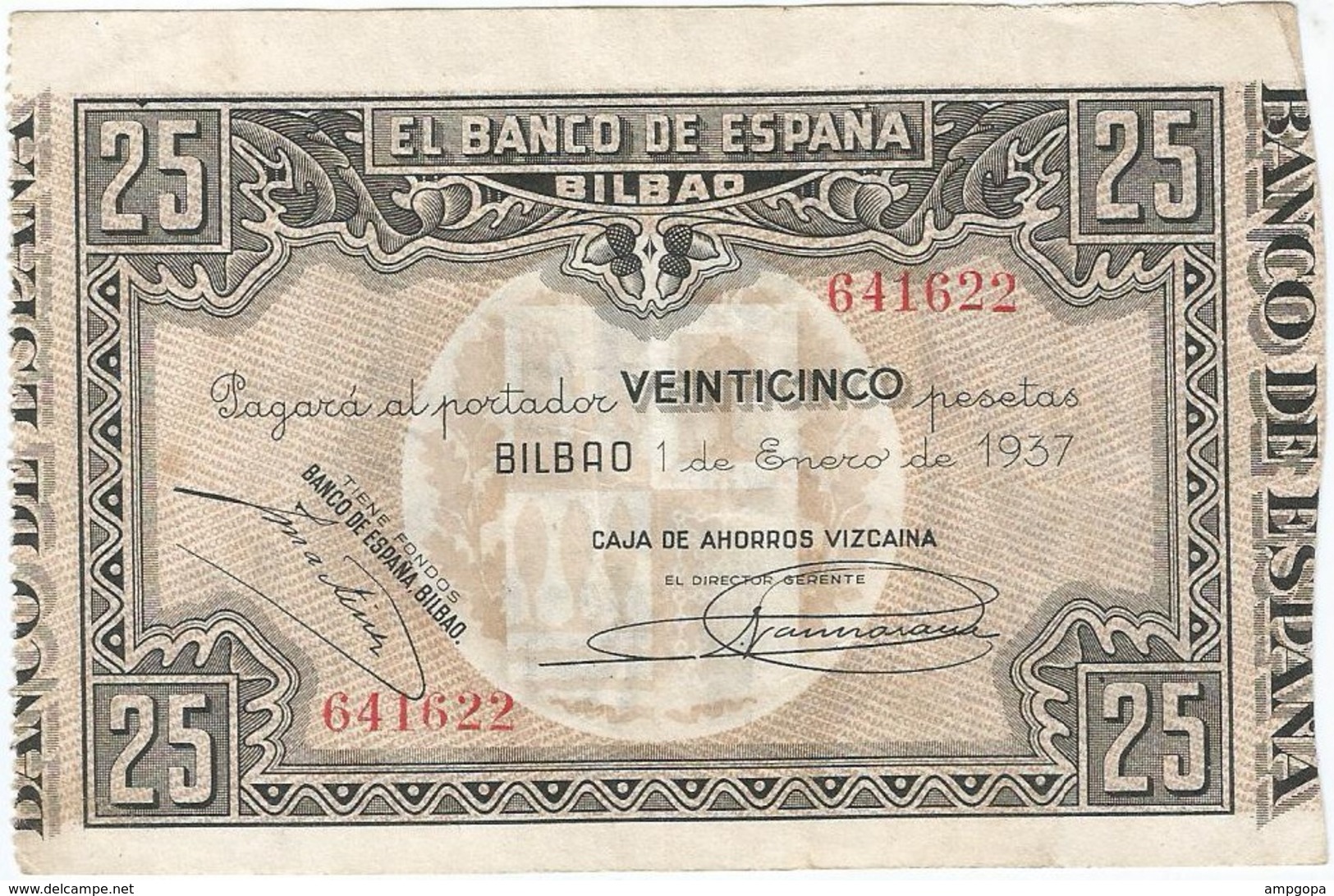 España - Spain 25 Pesetas 1-1-1937 Bilbao Pk-s 563 G Caja De Ahorros Vizcaína Ref 3511-2 - 25 Pesetas