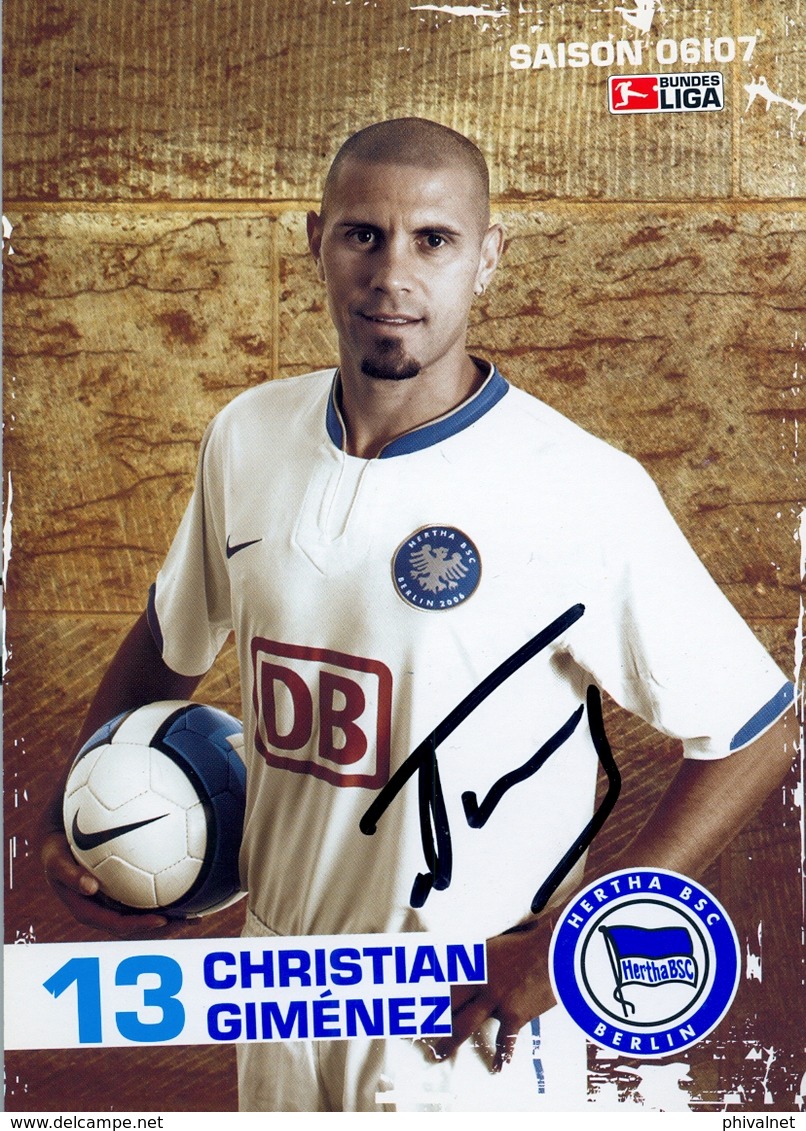 TARJETA PUBLICITARIA , FÚTBOL , SOCCER , FOOTBALL , BUNES LIGA - HERTHA BSC , CHRISTIAN GIMÉNEZ - Fútbol