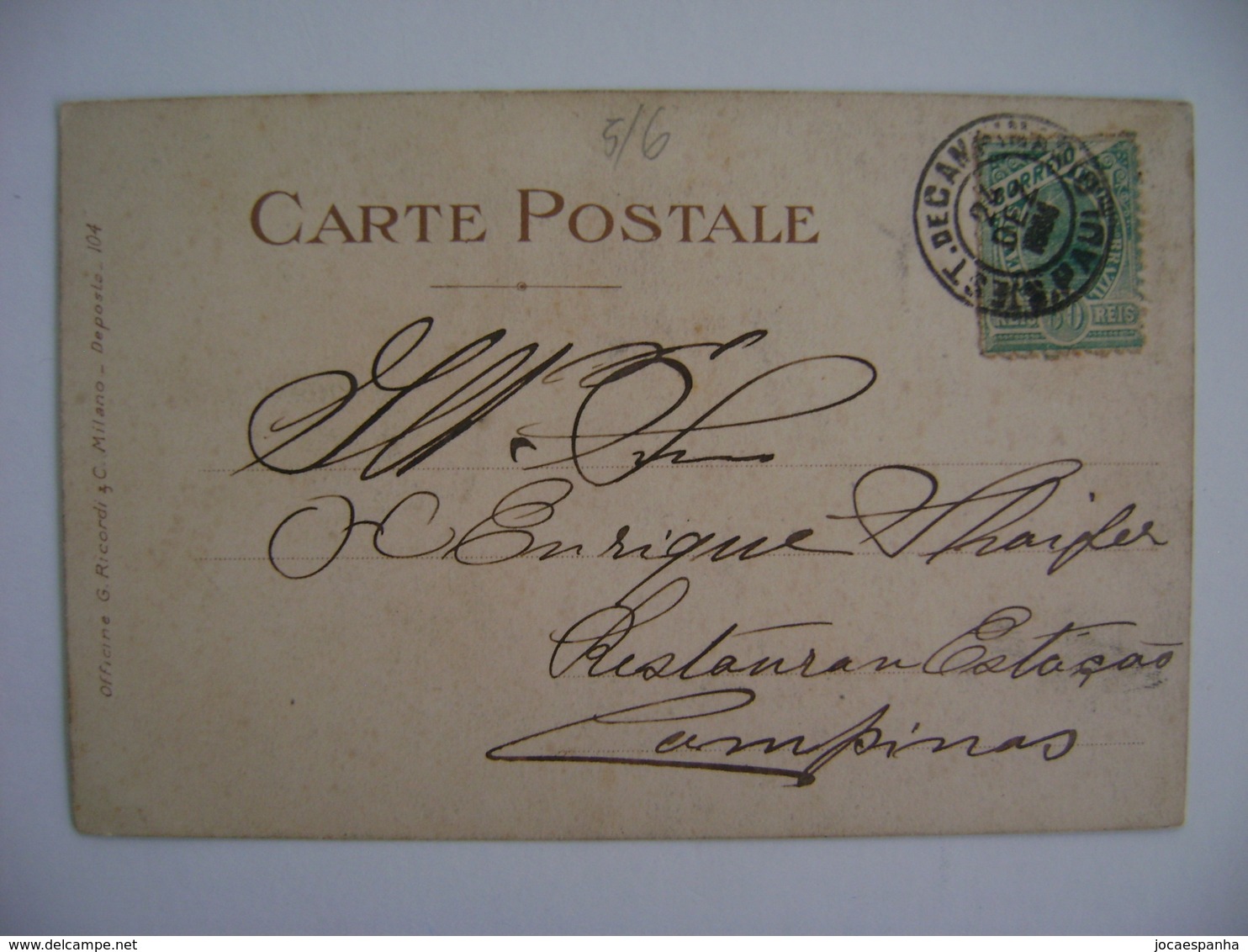 BRAZIL / BRASIL - POSTCARD SENT TO CAMPINAS WITH STAMP "STATION OF CAMPINAS" IN THE STATE - Briefe U. Dokumente