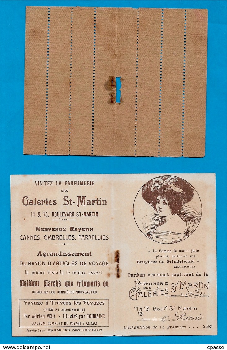 Petite Carte Ouvrante Publicitaire Avec Bandes Parfumées PARFUMERIE Galeries St-Martin 75003 PARIS * Parfum Voyages - Anciennes (jusque 1960)
