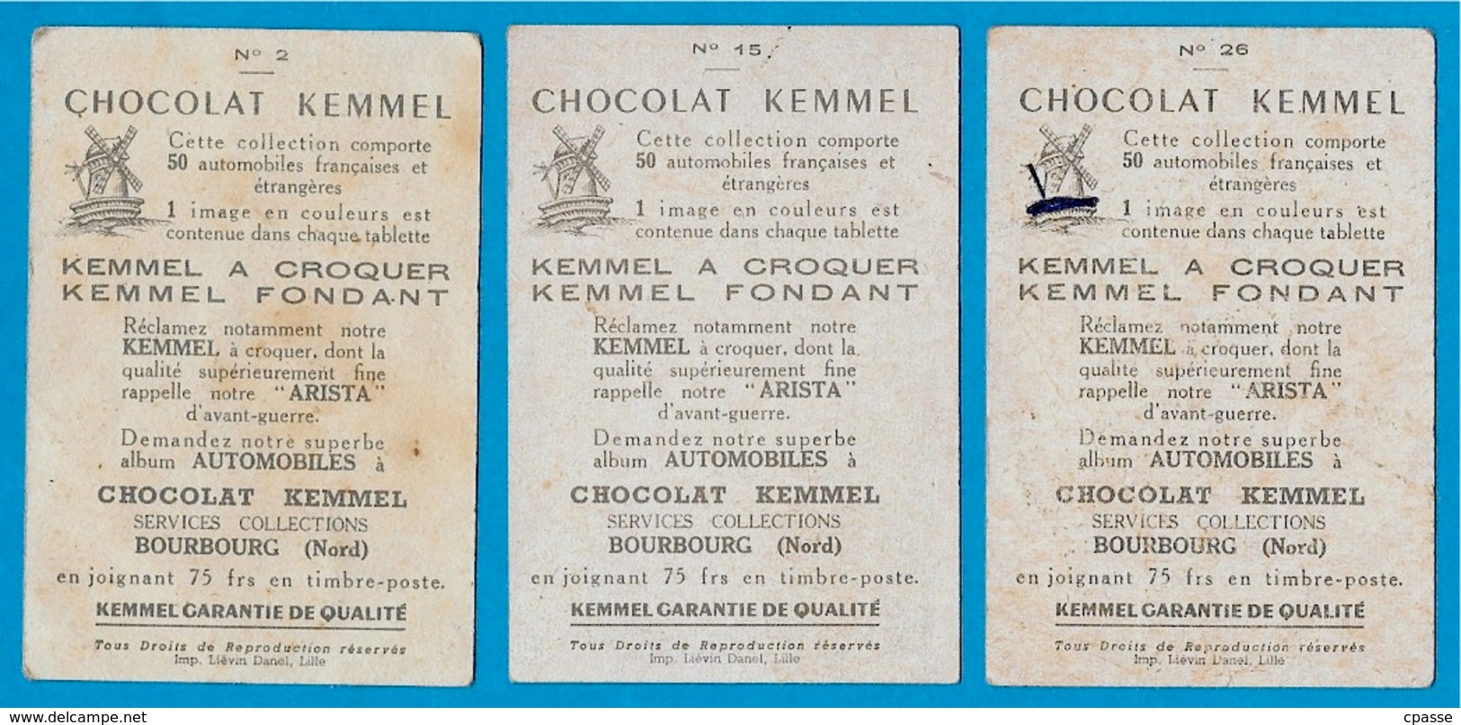 IMAGE Chocolat KEMMEL 59 BOURBOURG Nord (Lot De 8) Automobile Auto Voiture Car - Other & Unclassified