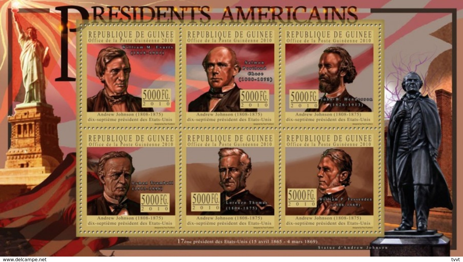 Guinea, 2010. [gu10506] US Presidents, Andrew Johnson  (s/s+block) - George Washington