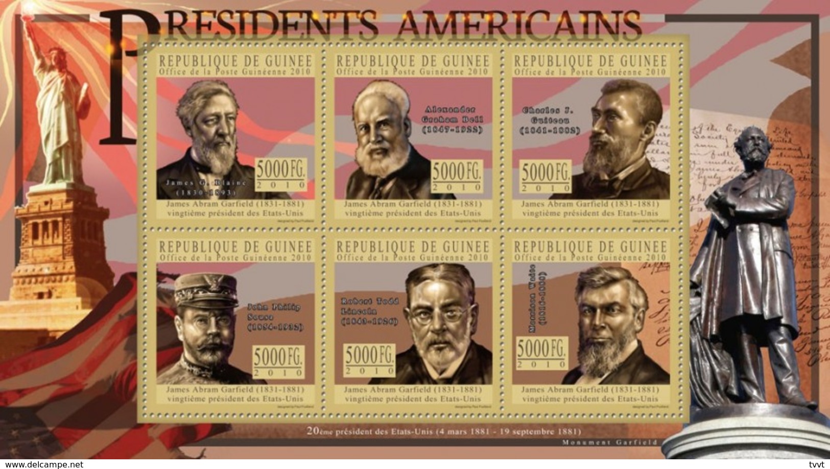 Guinea, 2010. [gu10513] US Presidents, James A. Garfield (s/s+block) - George Washington