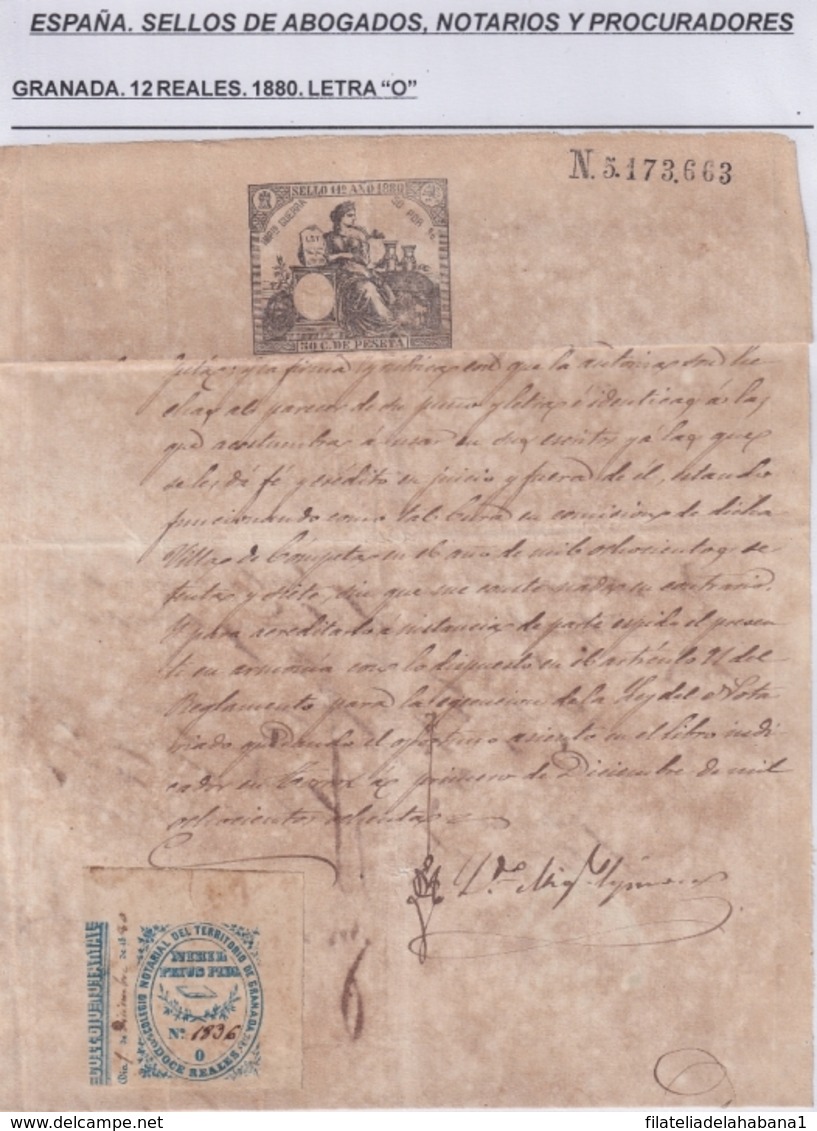 F-EX16228 ESPAÑA SPAIN 1880 NOTARIES LAWYER & ATTORNEYS NOTARIOS ABOGADOS  GRANADA 12 Rs. O. - Steuermarken