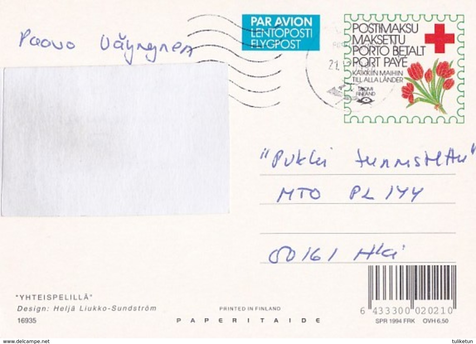 Postal Stationery - Penguins Cycling - Red Cross 1994 - Suomi Finland - Postage Paid - Ganzsachen