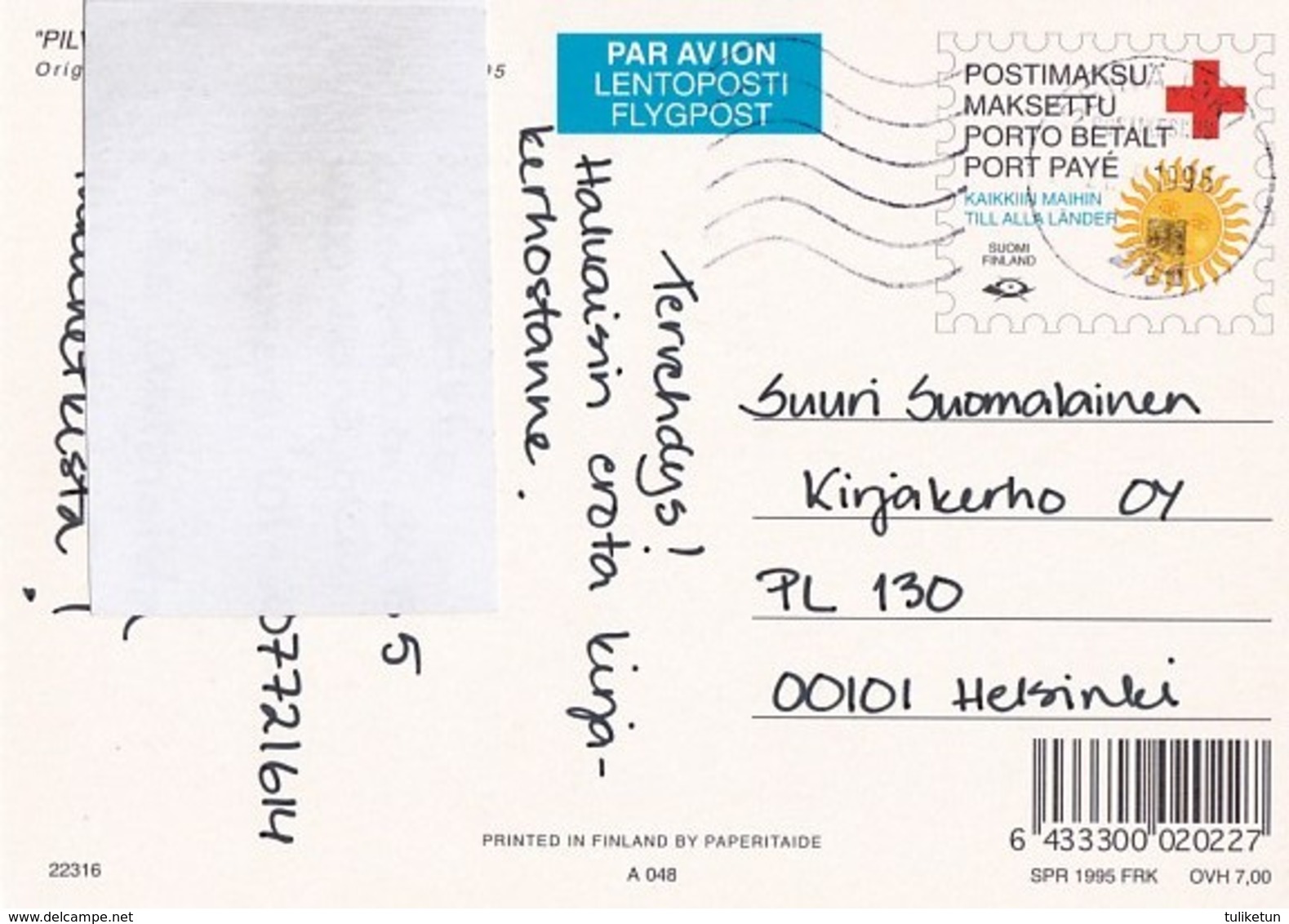 Postal Stationery - Flowers - Cloud Bells - Red Cross 1995 - Suomi Finland - Postage Paid - Postal Stationery