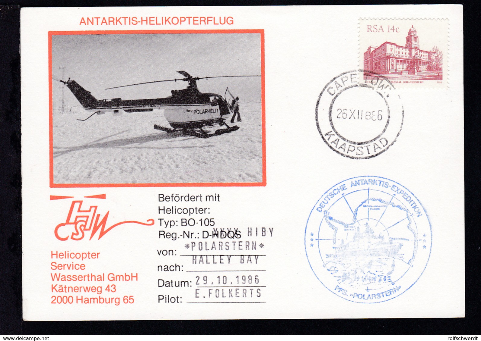 OSt. Capetown 26.XII.86 + Cachet PFS Polarstern Auf Sonderpostkarte  - Sonstige & Ohne Zuordnung