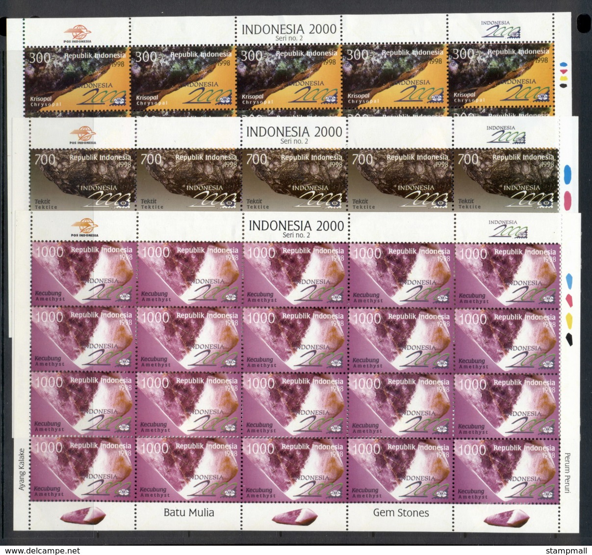 Indonesia 1998 Gemstones & Minetals 3x Sheet MUH - Indonesia