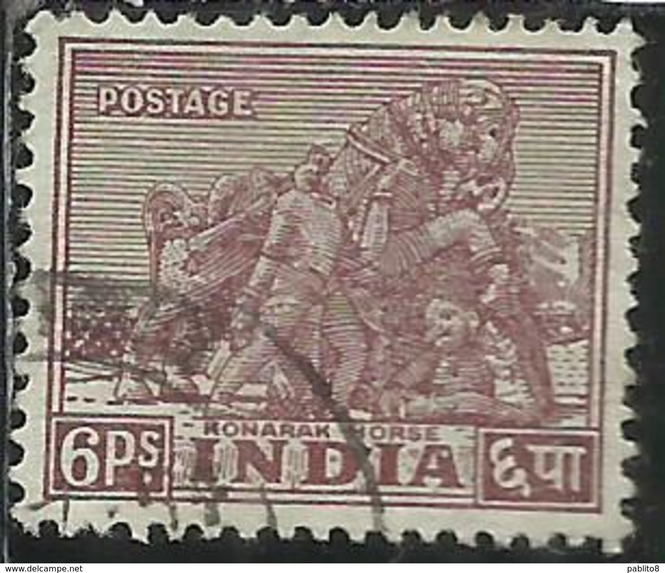 INDIA INDE 1949 KONARAK HORSE 6p USATO USED OBLITERE' - Gebruikt