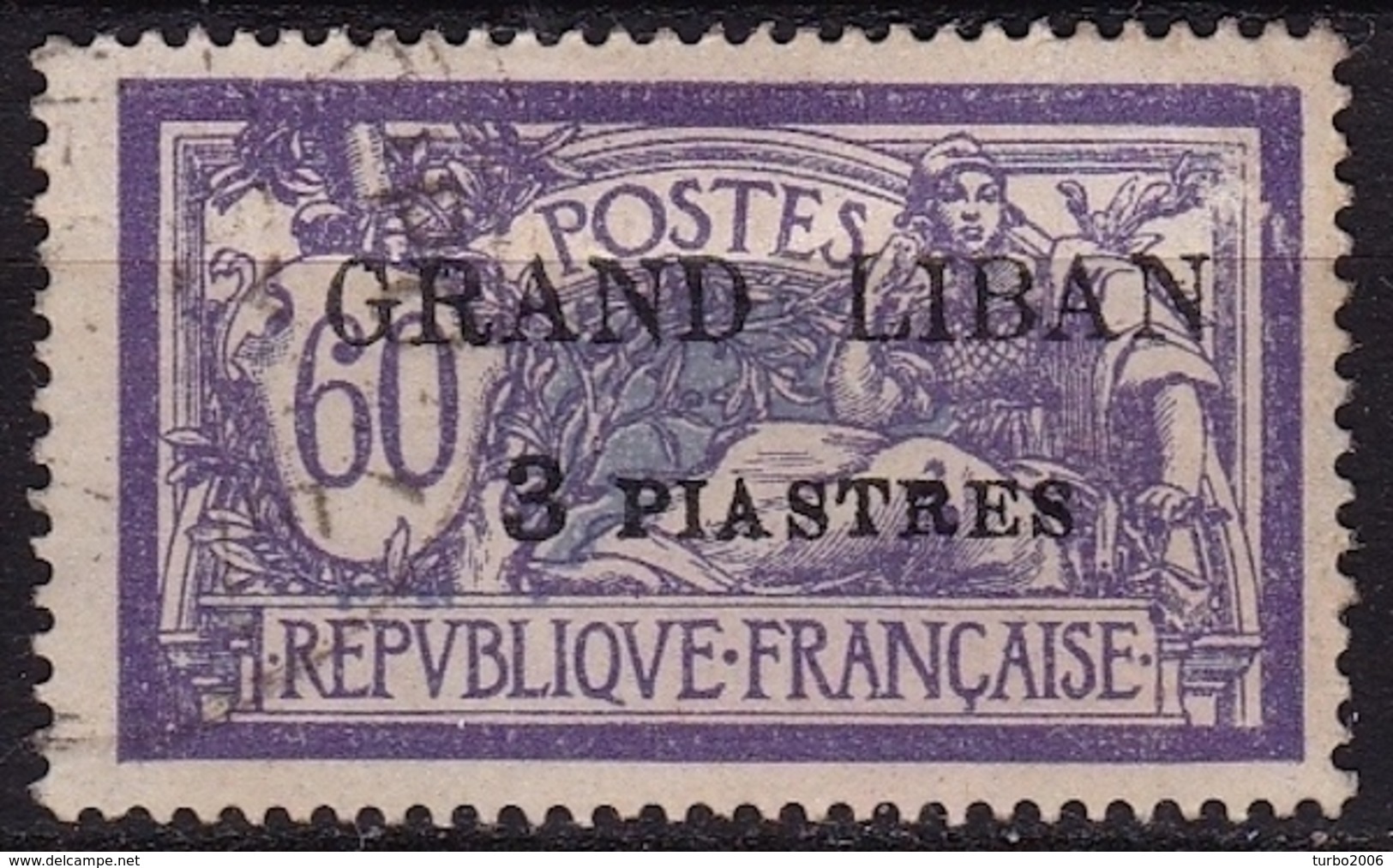 Grand Liban Mandat Francais 1924 TP De France De 1900 Avec Surcharge 3 Pi / 60 C Violet/bleu Y & T 11 - Gebruikt