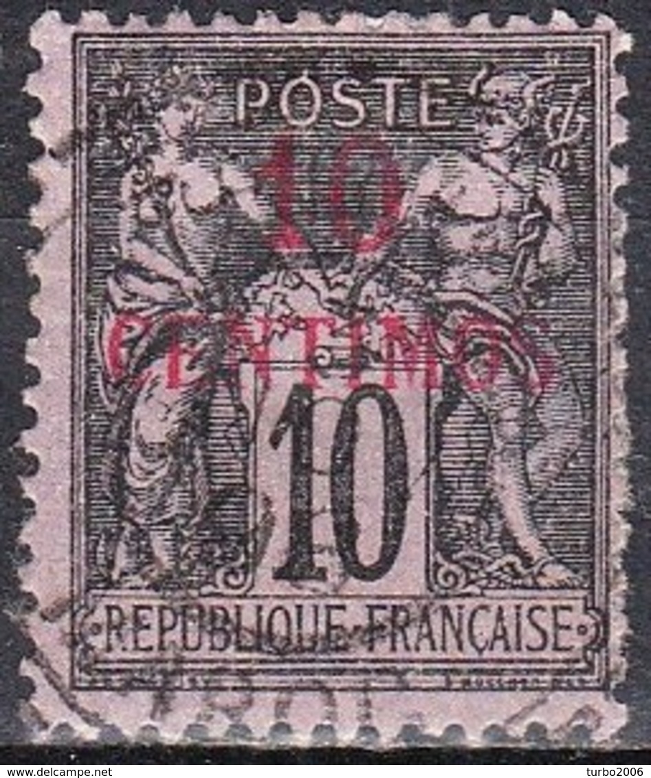 1891-1900 Maroc Timbre De France 10 Centimes Noir Type II Surchargé 10 Centimos Carmin Yvert 3 A - Gebruikt