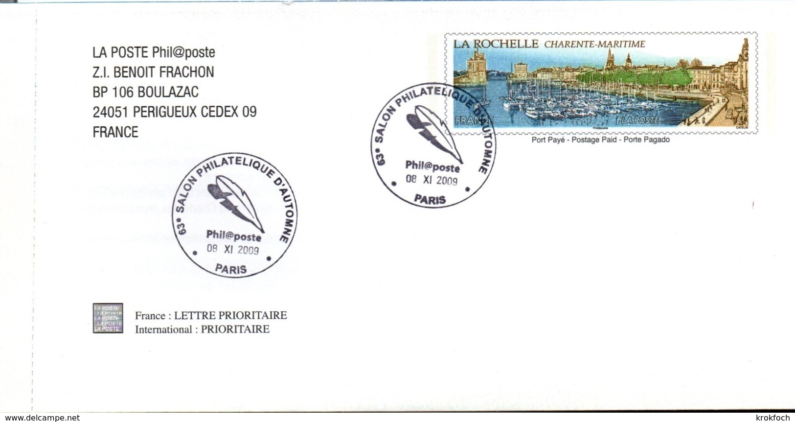 PAP - Carte-lettre Philaposte La Rochelle Avec BT Plume Salon D'automne 2009 - Prêts-à-poster:  Autres (1995-...)