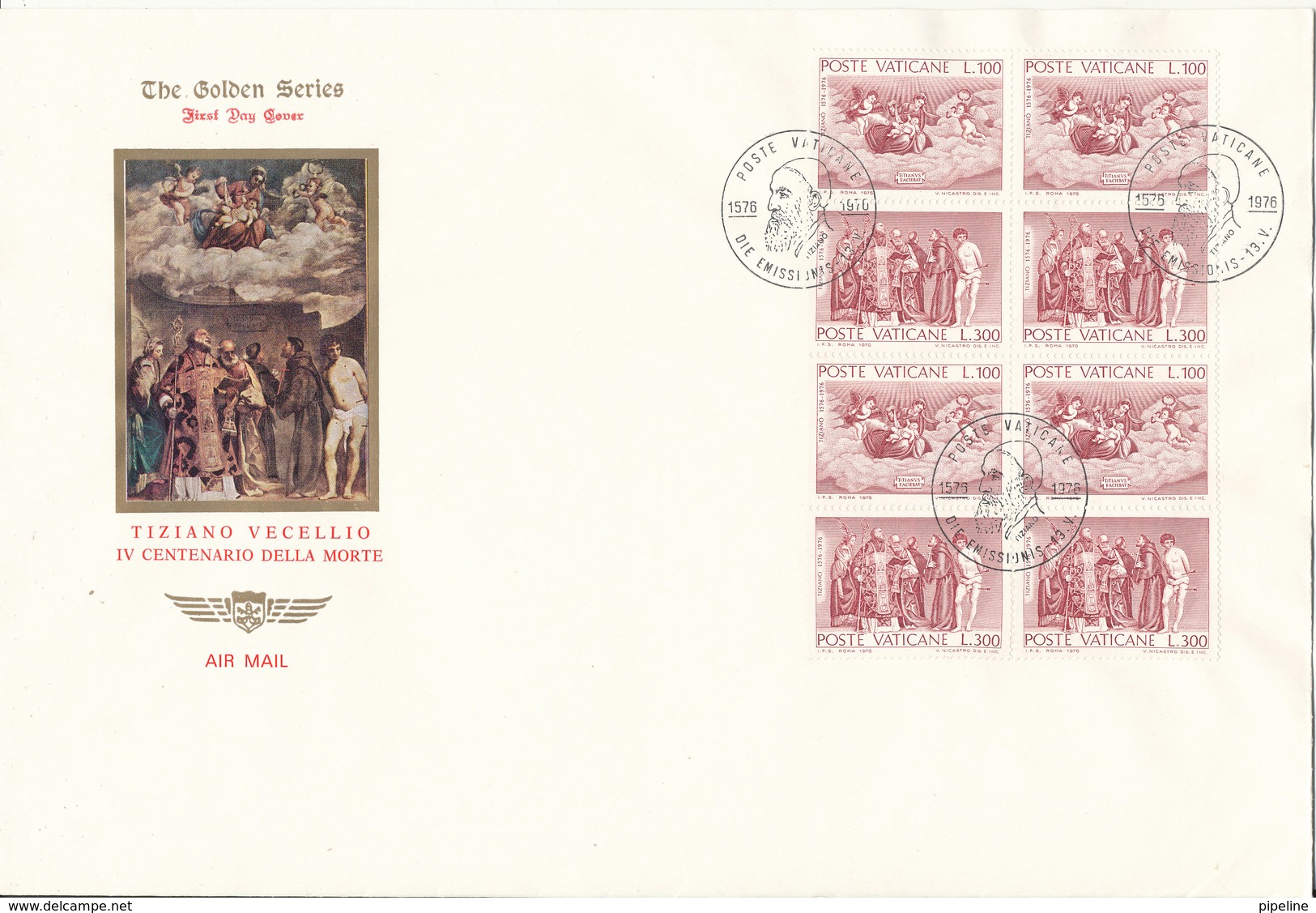 Vatican FDC 13-5-1976 Death Of Tiziano Vecellio, IV Centennial In Block Of 8 With Cachet - FDC