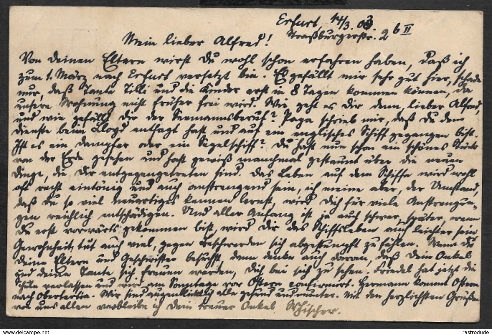 1903 DR 10Pfg GZ Mi.P65 - Erfurt Nach GB Swanea SCHIFF Bencruachan - Debarque/Left Ship - Return Letter Office - Zurück - Autres & Non Classés