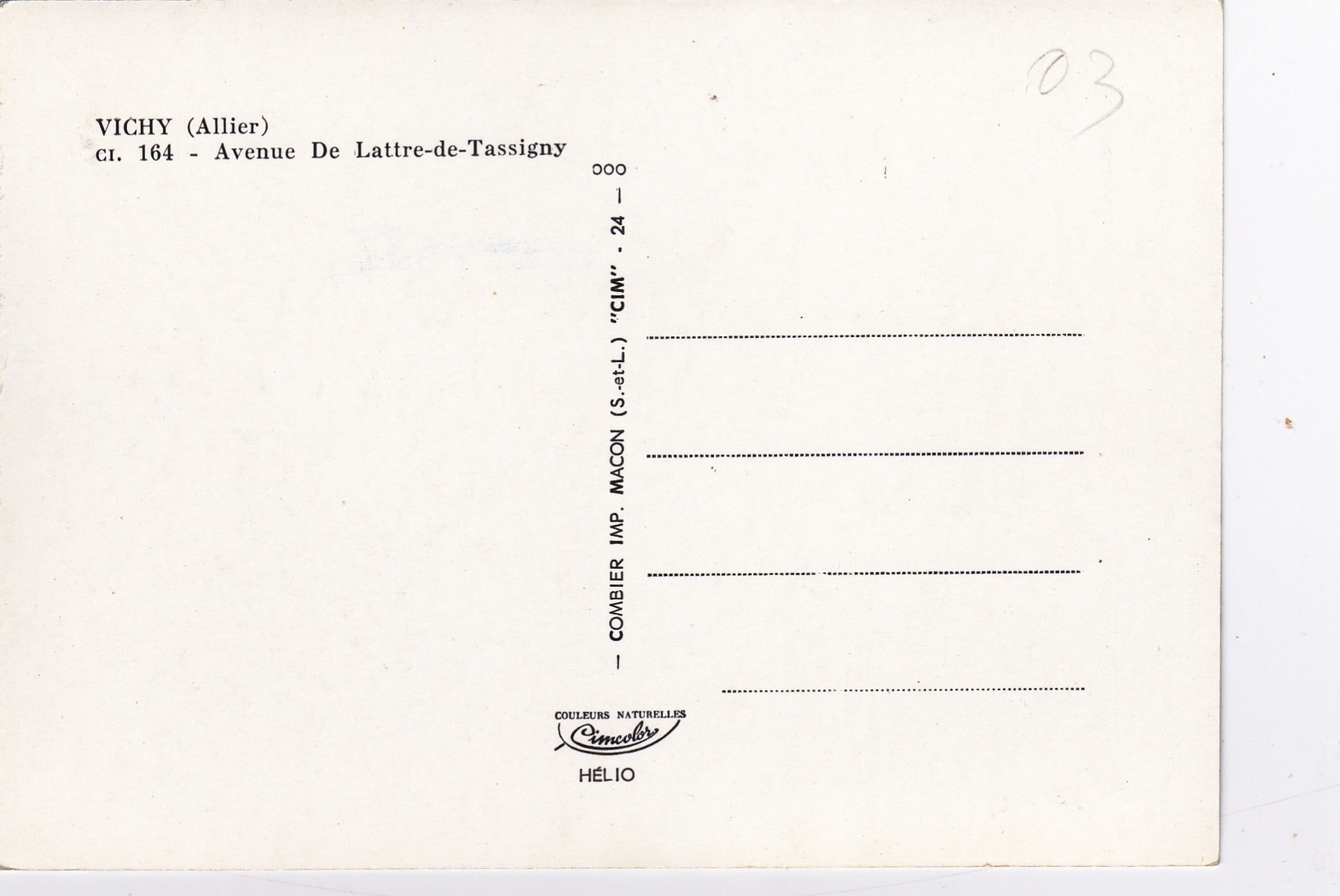 C.P. - Allier - Vichy - Avenue De Lattre-de-Tassigny - Combier. Cim. - Vichy