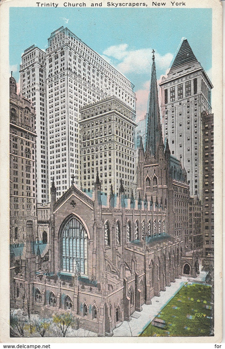New York : NEW YORK CITY : Trinity Church And Skyscrapers ( Colorisée ) - Chiese