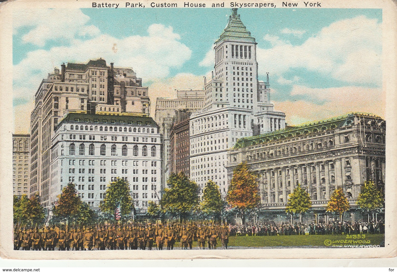 New York : NEW YORK CITY : Battery Park, Custom House And Skyscrapers ( Colorisée ) - Parcs & Jardins