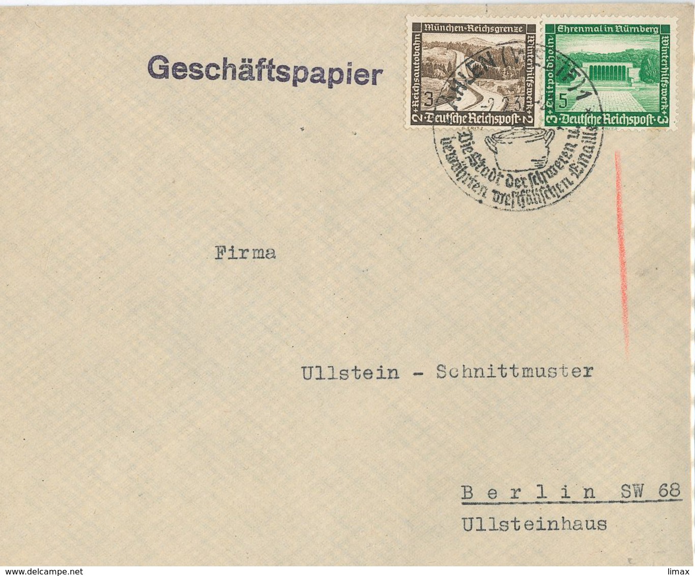 Ahlen Westfalen Topf Kochtopf Emaille 1937 Reichsgrenze Nürnberg - Covers & Documents