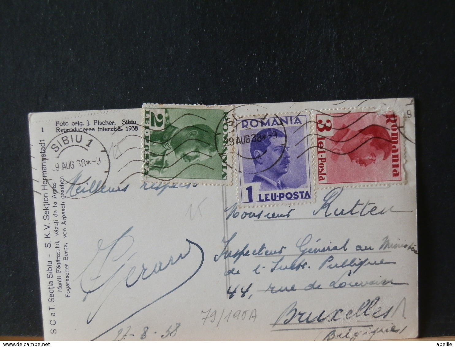 79/195A  CP ROUMANIE  1938 POUR LA BELG. - Covers & Documents