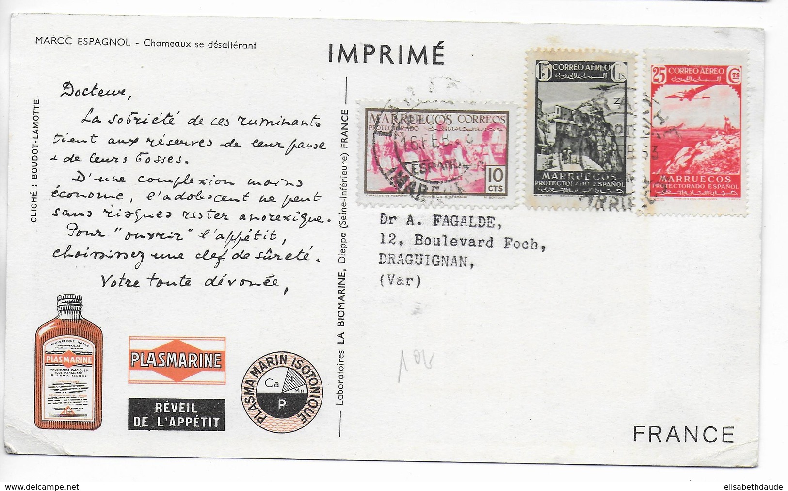 MAROC ESPAGNOL - 1953 - CARTE POSTALE MEDICALE De LARACHE => DRAGUIGNAN - Maroc Espagnol