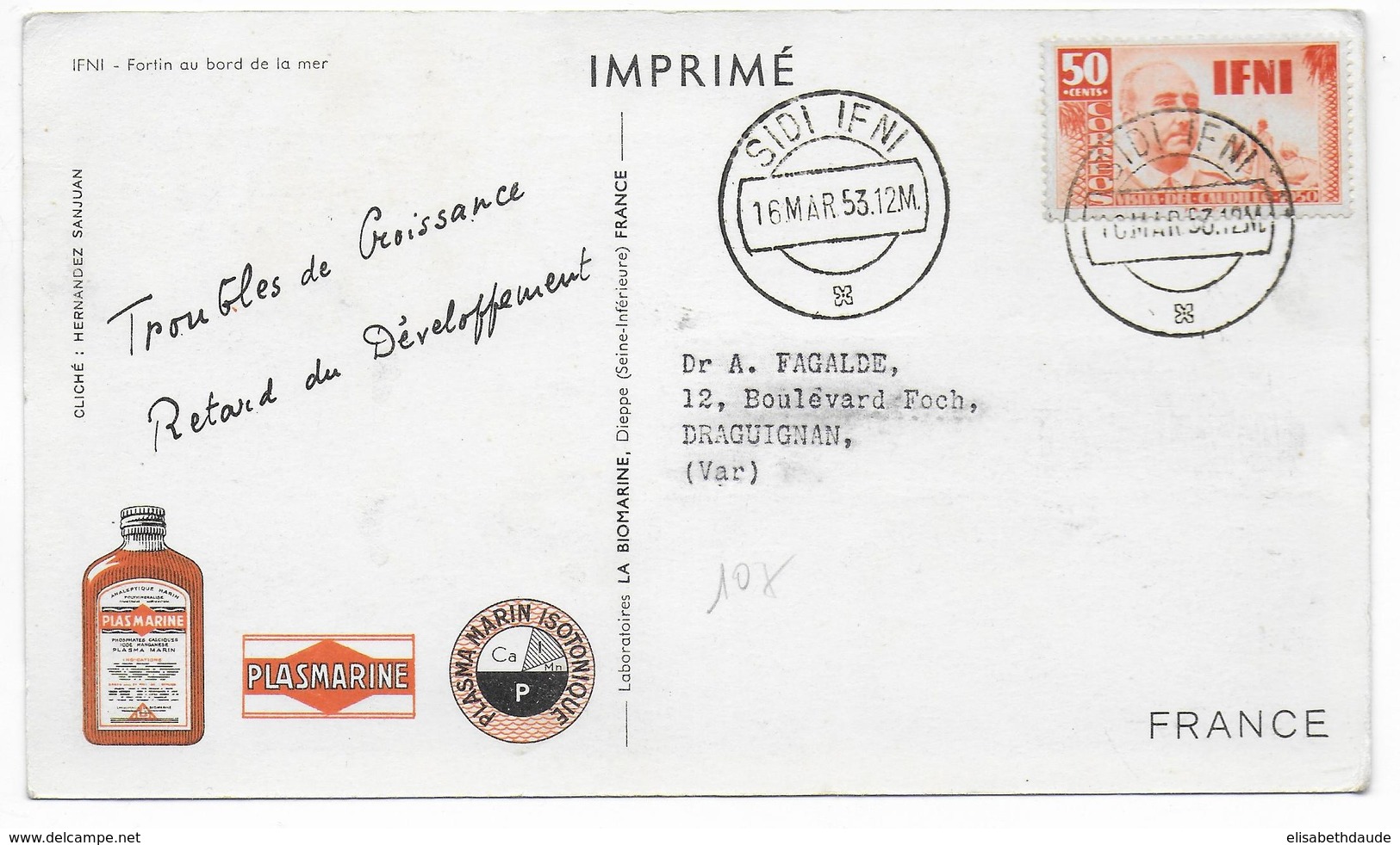 IFNI - 1953 - CARTE POSTALE MEDICALE De SIDI IFNI => DRAGUIGNAN - Ifni