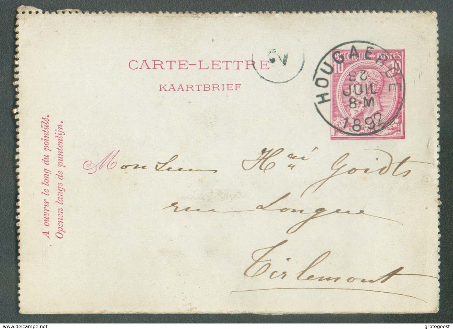 E.P. Enveloppe Type N°46 - 10c. Obl. Sc HOUGAERDE 23 JUIL. 1892  Vers Tirlemont - 14377 - Enveloppes-lettres