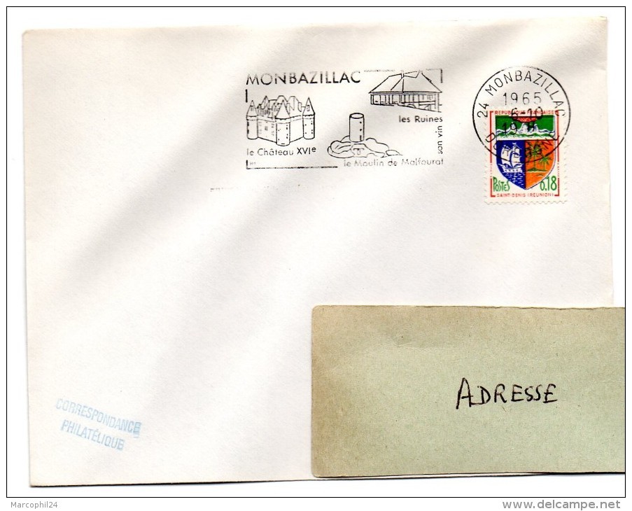 DORDOGNE - Dépt N° 24 = MONBAZILLAC 1965 = FLAMME Codée= SECAP  Illustrée ' Chateau - Ruines - MOULIN De MALFOURAT' - Mechanical Postmarks (Advertisement)