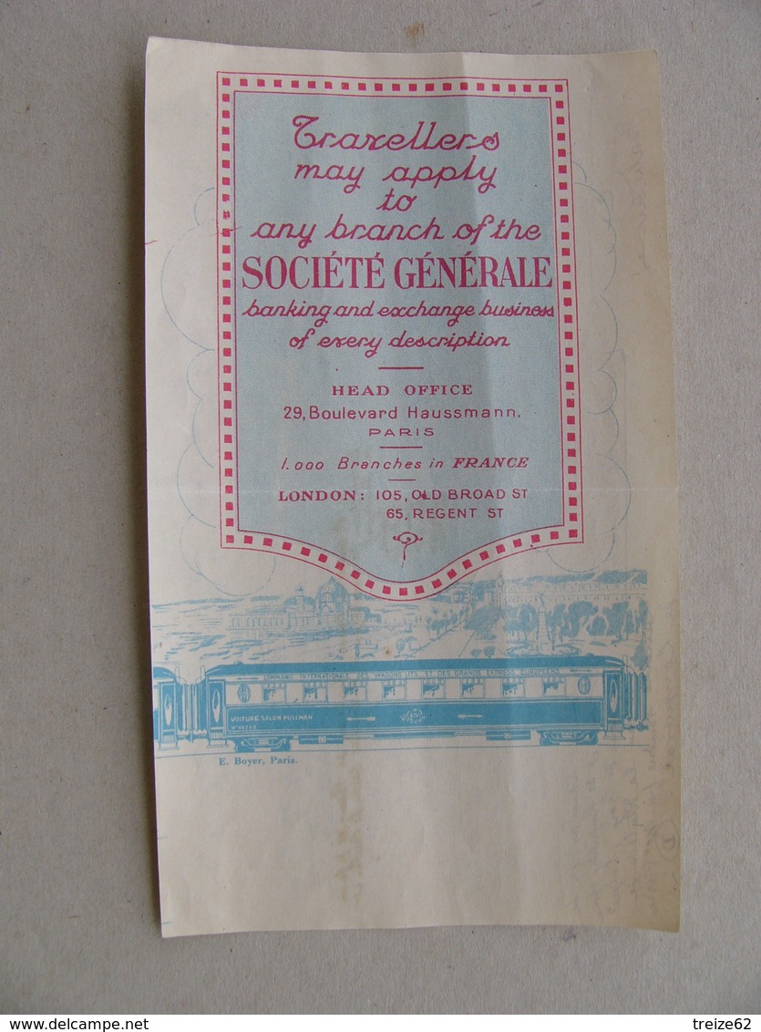 Vieux Papier Société Générale CIWL Compagnie Internationale Des Wagons Lits Voiture Salon Pullman - Pubblicitari