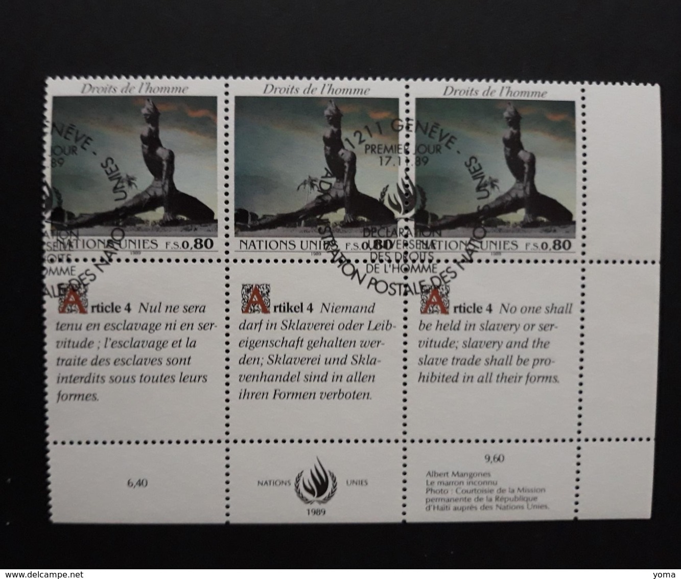N° 183 à 185        Déclaration Universelle Des Droits De L' Homme  -  Article 4 - Used Stamps