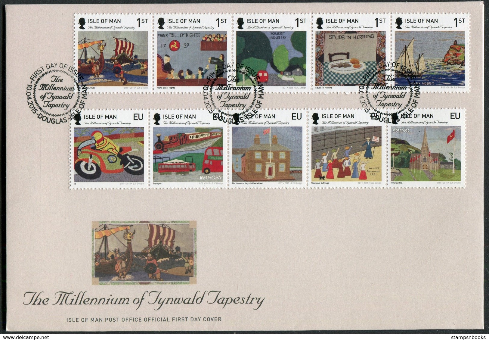 2015 Isle Of Man FDC / I.O.M. First Day Cover. Tynwald Tapestry, Viking, TT Races - Isle Of Man