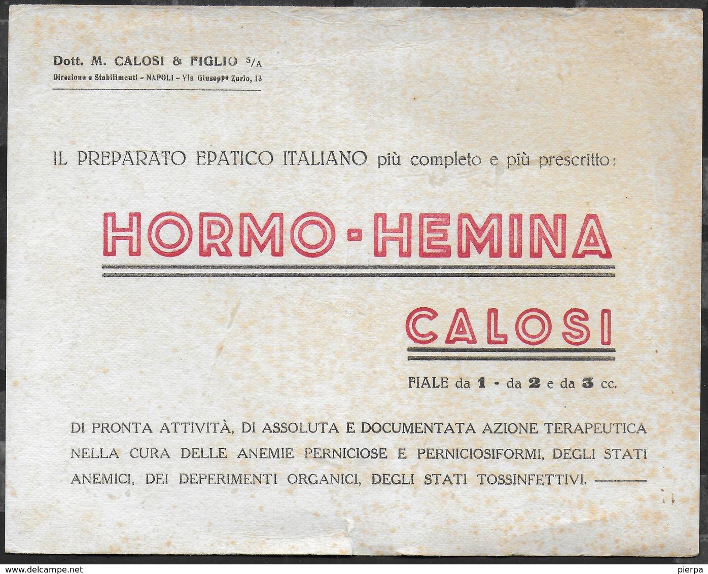 PUBBLICITA' - HORMO - HEMINA CALOSI - SU CARTA ASSORBENTE USATA - 19,50 X 15,50 - F