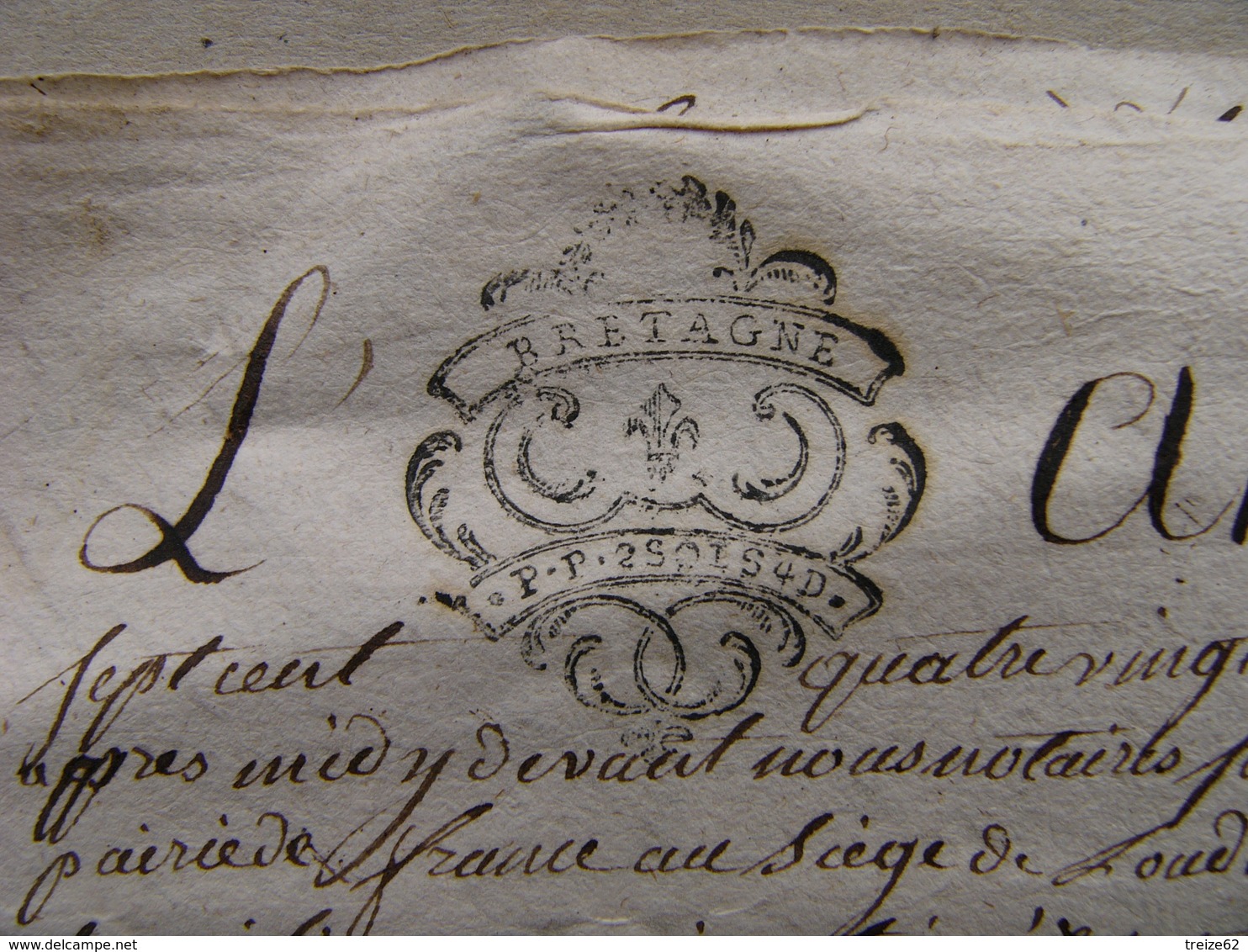 CACHET GENERALITE DE BRETAGNE  Sur PARCHEMIN ( Papier ) DE 4 PAGES  1782 Cadelac Saint Brieuc - Cachets Généralité