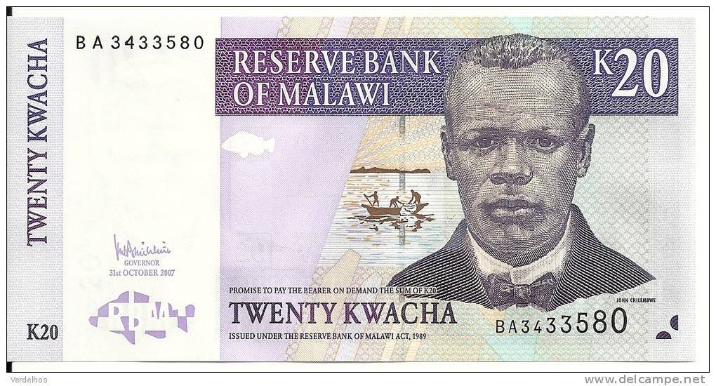 MALAWI 20 KWACHA 2007 UNC P 52 D - Malawi