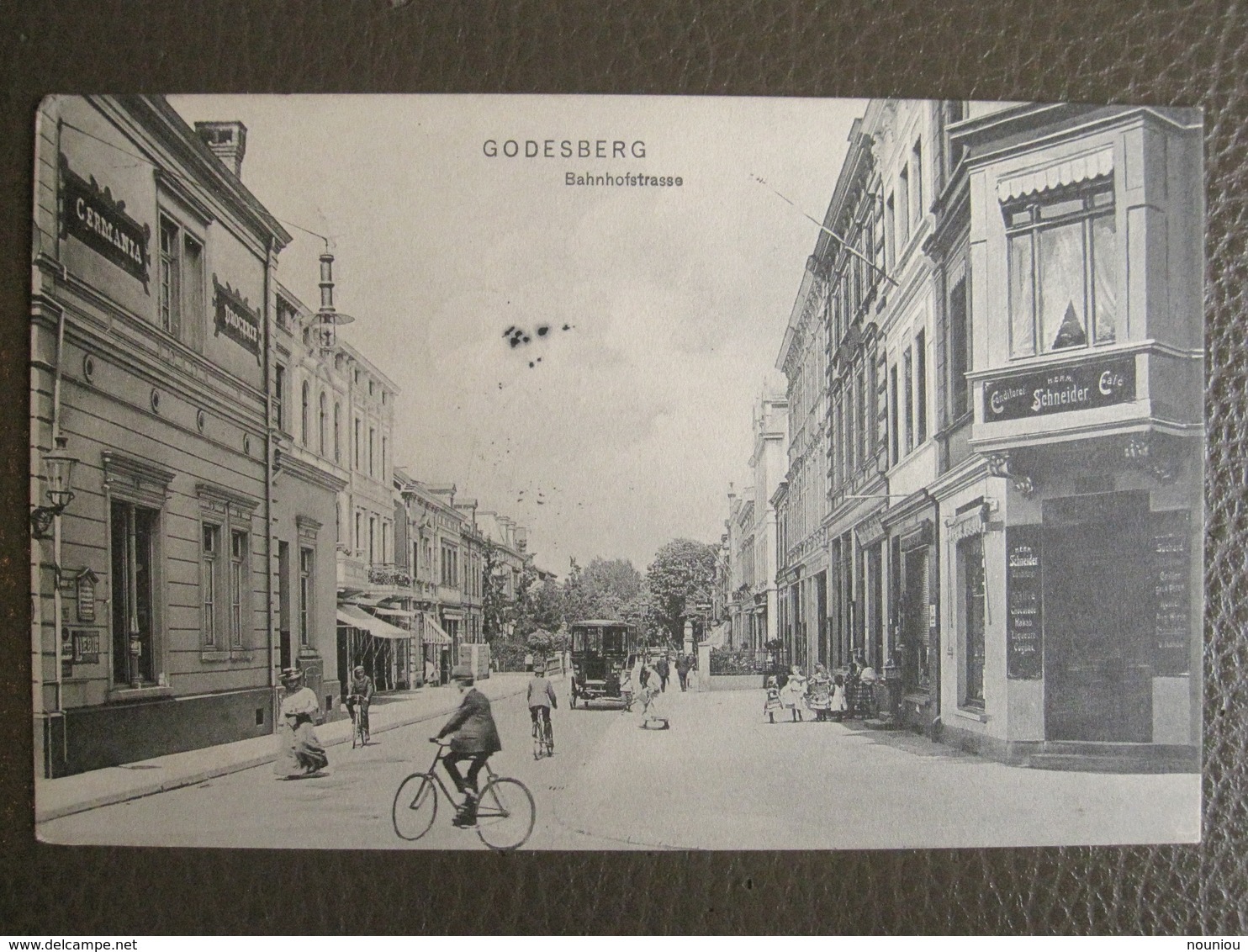 Postkarte 1912 - Godesberg (Bonn) - Bahnhofstrasse - Gare Station - Conditorei Konditorei Café Schneider Droguerie - Bonn