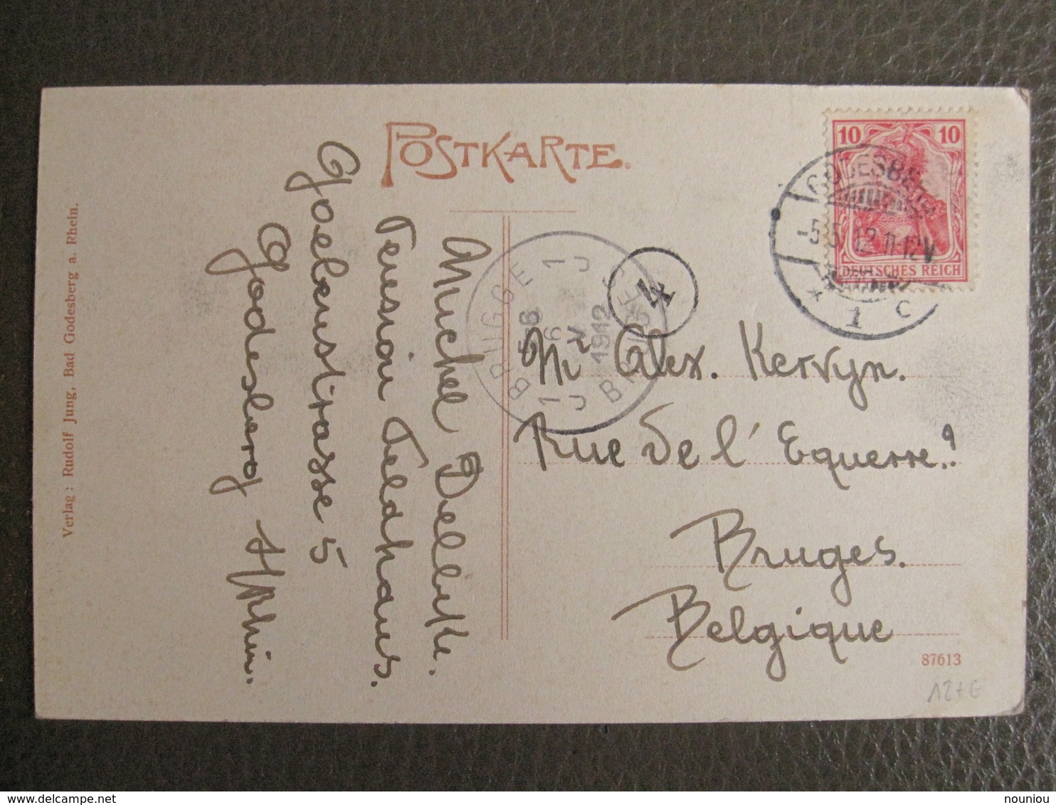 Postkarte 1912 - Godesberg (Bonn) - Bahnhofstrasse - Gare Station - Conditorei Konditorei Café Schneider Droguerie - Bonn