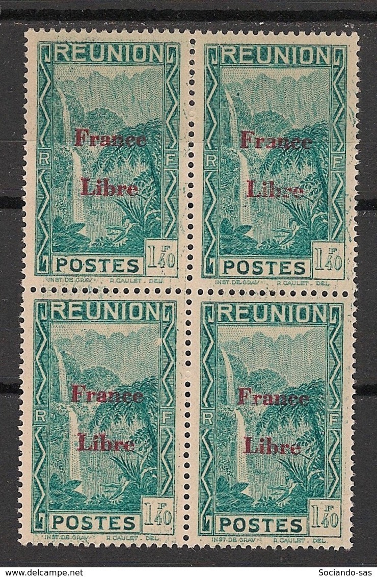 Réunion - 1943 - N°Yv. 228 - France Libre - Cascade 1f40 - Bloc De 4 - Neuf GC ** / MNH / Postfrisch - Ungebraucht